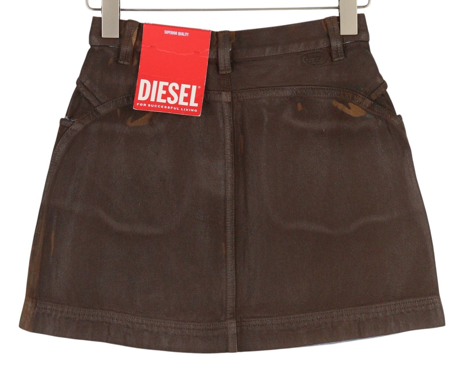 Diesel DE-LYANNA 0EIAC W26 Brown Coated Denim Zip Mini Skirt 41311 Size 26" / US 2 / IT 38 - 2 Thumbnail