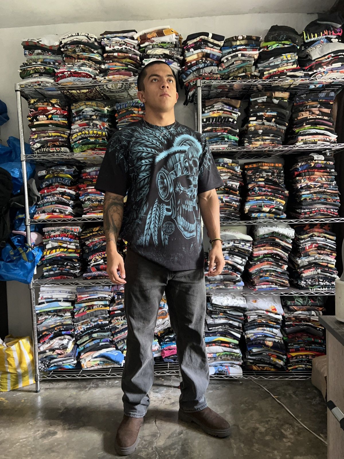 Vintage Y2K Native American Skull All Over Print Culture Tee Size US XL / EU 56 / 4 - 3 Thumbnail