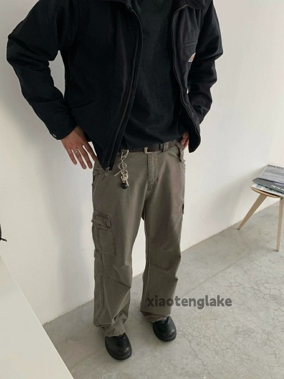 image of Vintage Washed Faded Skate Hiphop Utility Cargo Pants in Grey, Men's (Size 34)