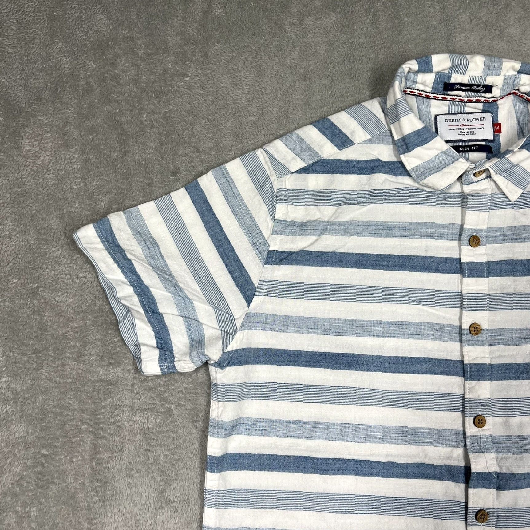 Denime DENIM & FLOWER Shirt Button-Up Denim Striped Multicolor Men Medium Shirt Button-Up Collared Short Sleeve Regular Mens Size US M / EU 48-50 / 2 - 5 Thumbnail