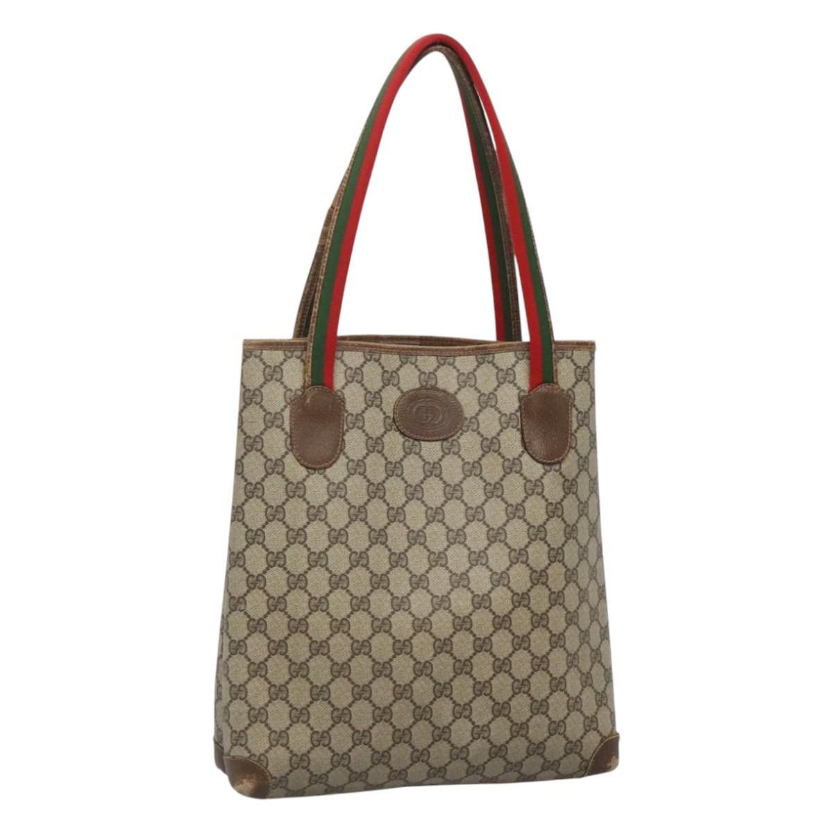 Gucci GG Supreme Web Sherry Line Tote Bag Pvc Beige 41 004 4465 Auth Ti2974, Women's