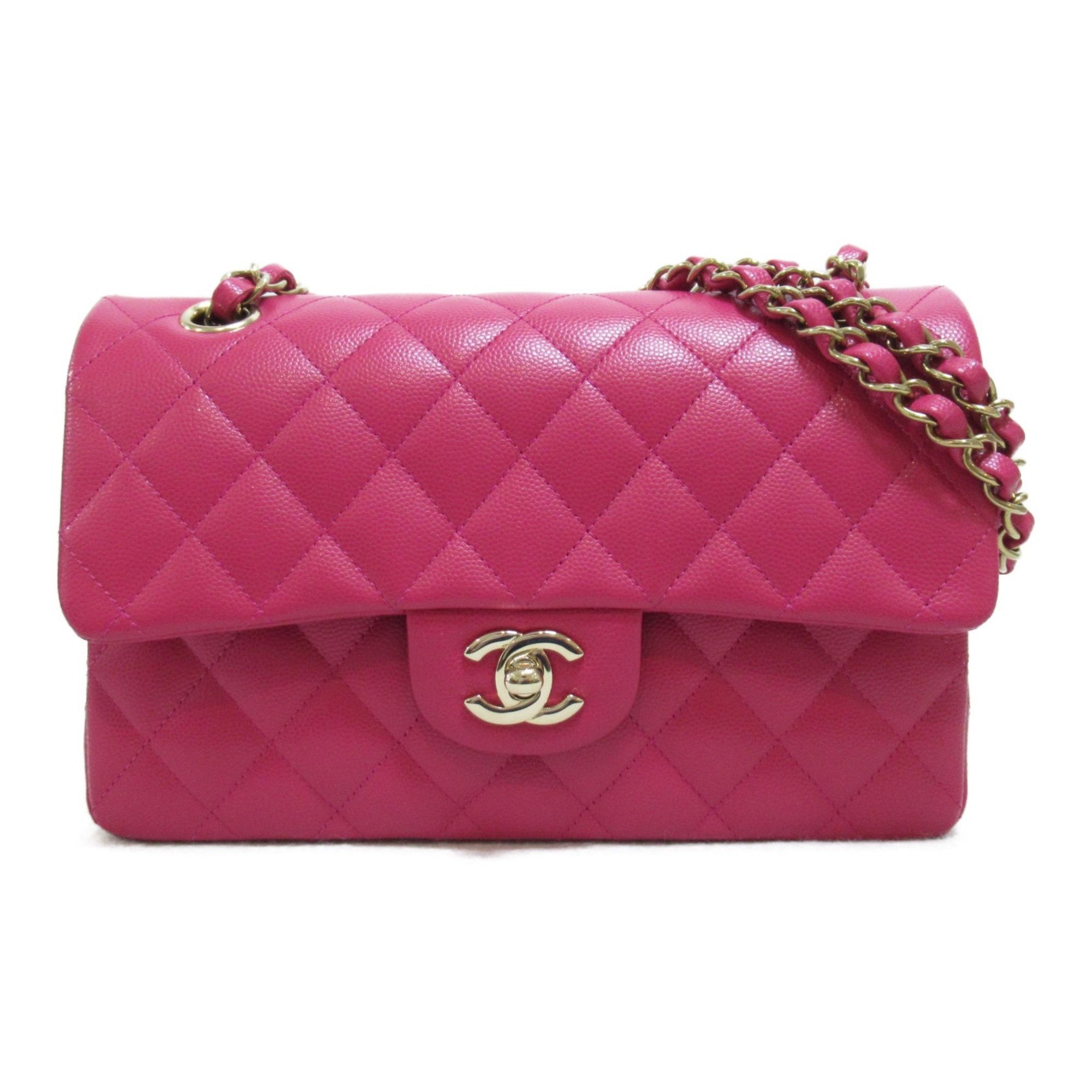 Chanel CHANEL Matelasse W Flap Chain Shoulder Bag Pink Caviar Skin ...