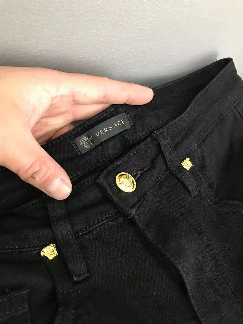 Versace Versace Black and gold Medusa straight-leg slit jeans Size 35" - 7 Thumbnail