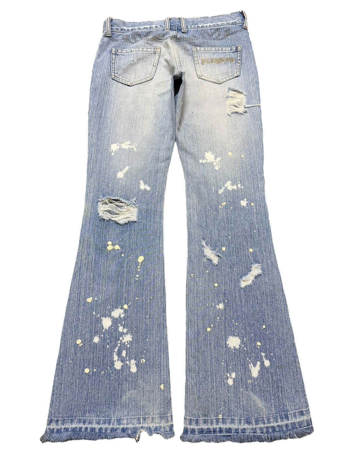 Playboy Vintage Y2K Playboy Faded Wash Paint Splatter Wide Leg Flare Size 28" / US 6 / IT 42 - 2 Thumbnail