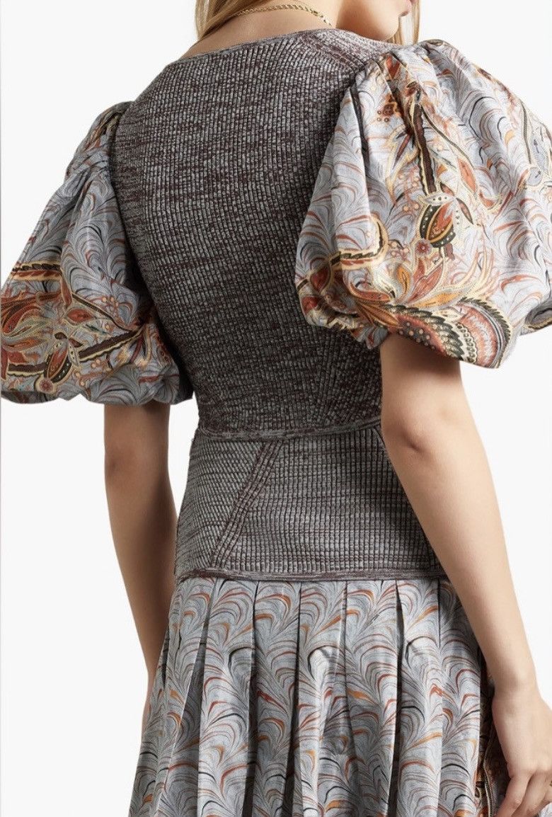 Ulla Johnson Ulla Johnson Iva Cropped Printed Taffeta and Ribbed-Knit Top Size L / US 10 / IT 46 - 2 Thumbnail