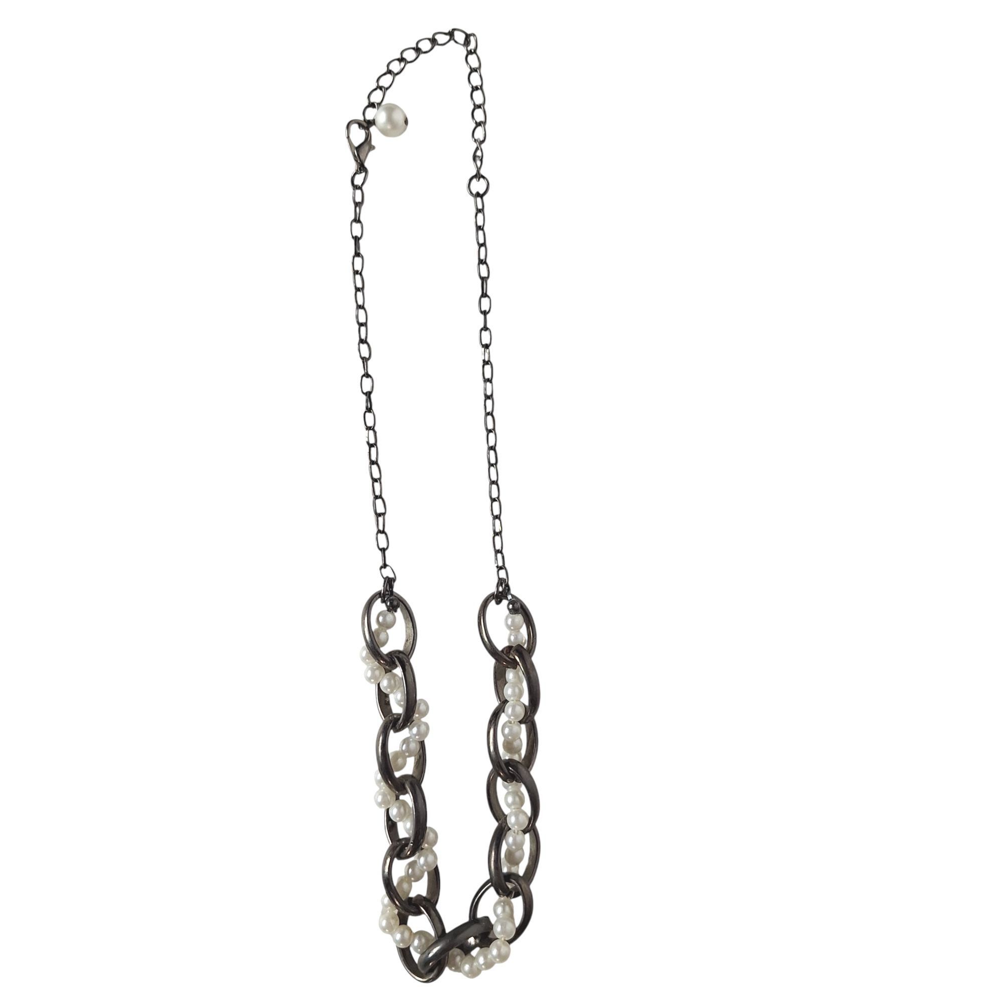 Other Silver Paperclip Chain Faux Pearl Station Necklace Coquette Size ONE SIZE - 2 Thumbnail