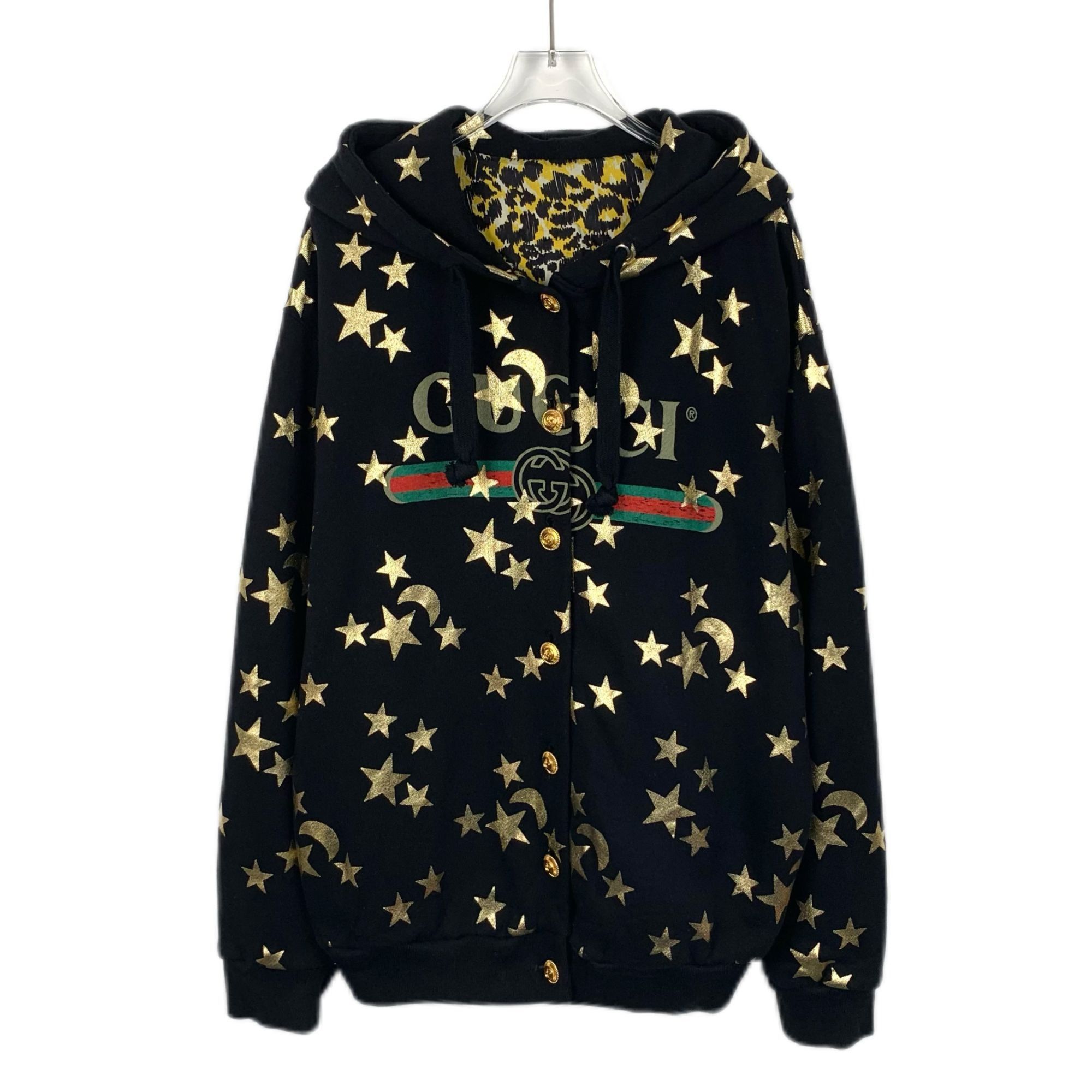 Gucci Gucci Black Gold Star & Moon Print Cotton Hooded Sweatshirt Size M / US 6-8 / IT 42-44 - 1 Thumbnail
