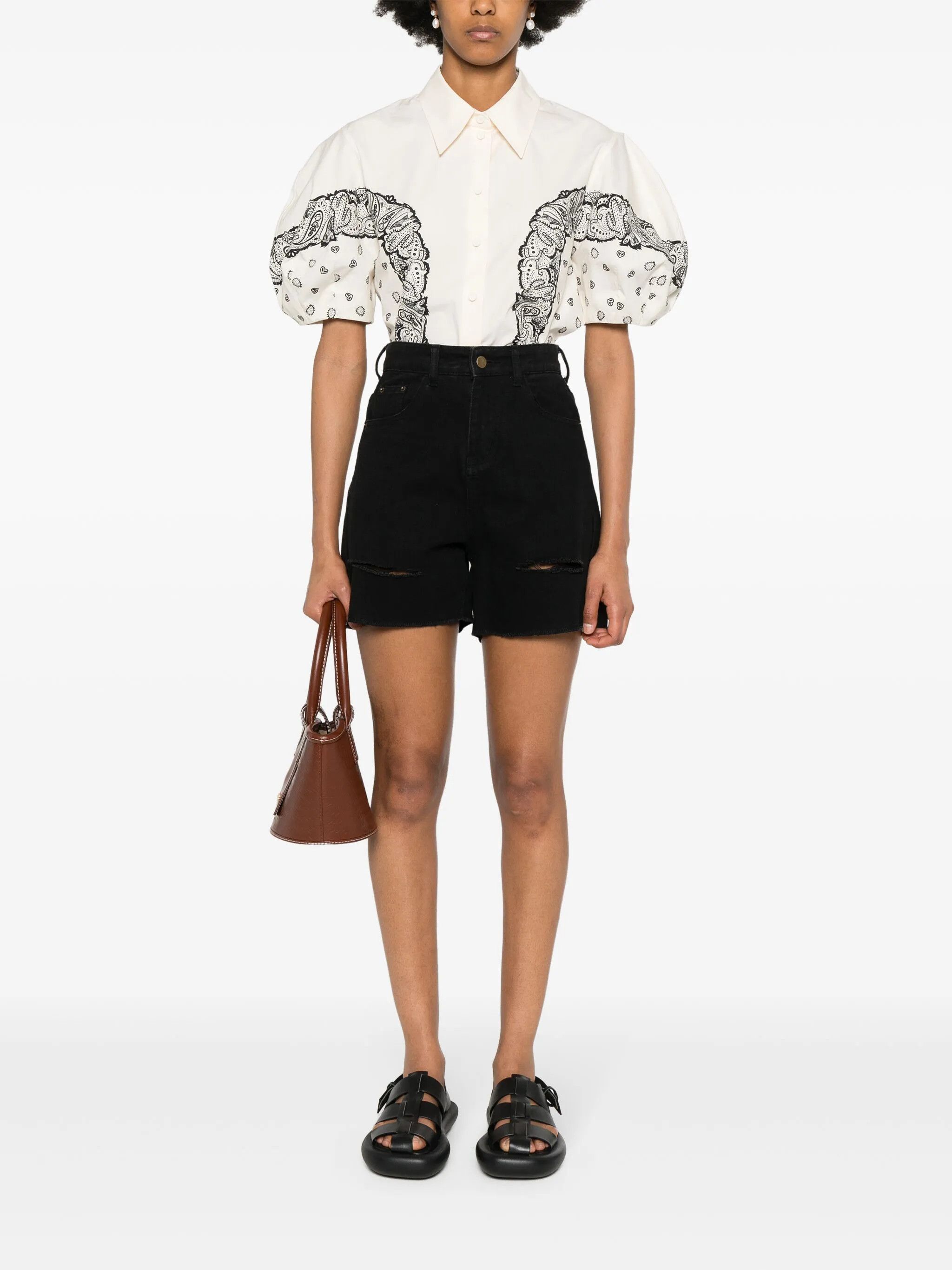 Chloe o1loc1c10425 Bandana Print Cotton Blouse Top in Black/White Size M / US 6-8 / IT 42-44 - 2 Thumbnail