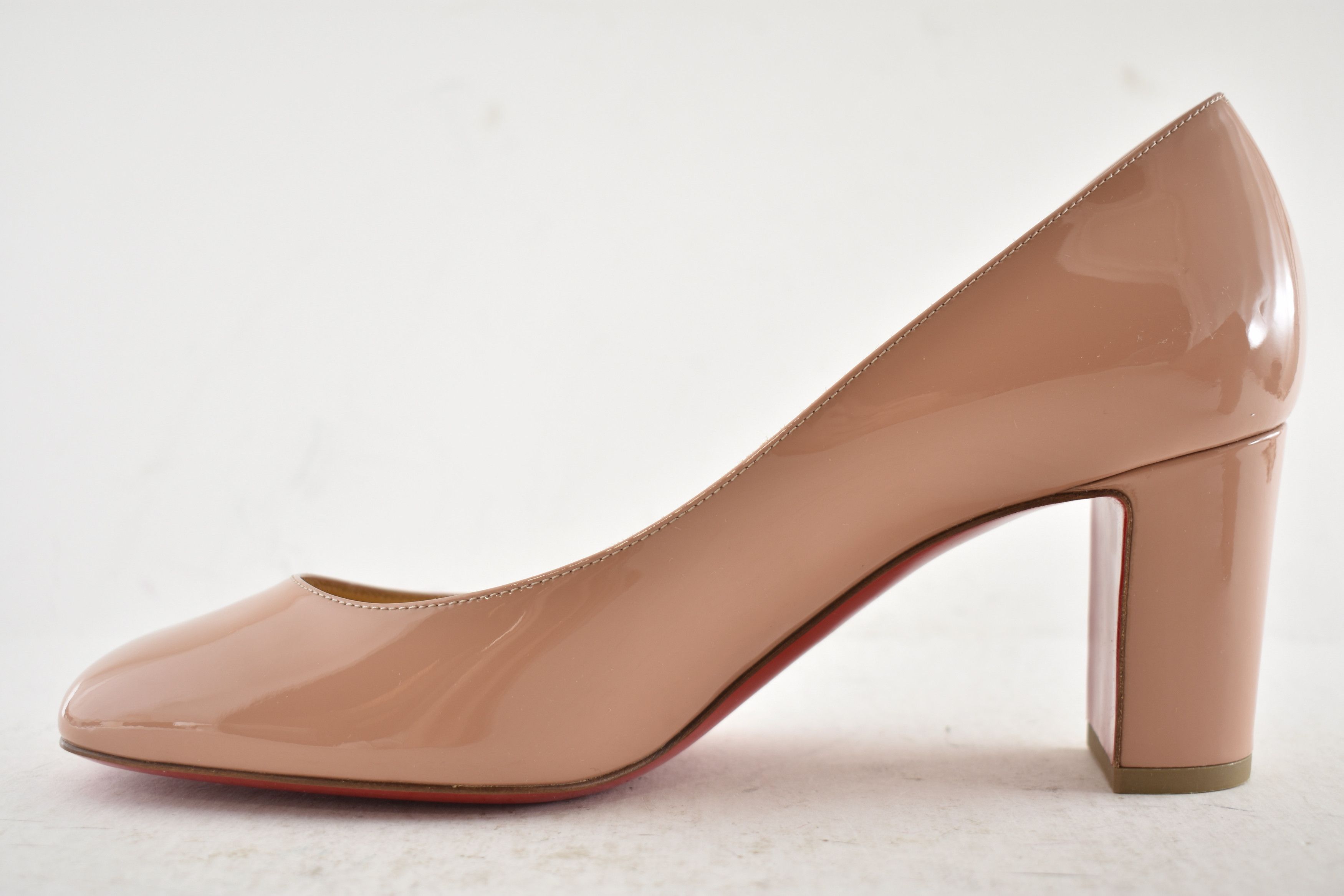 Christian Louboutin Cadrilla 70 Nude Blush Patent Leather Block Heel Pump 40 Size US 10 / IT 40 - 12 Thumbnail