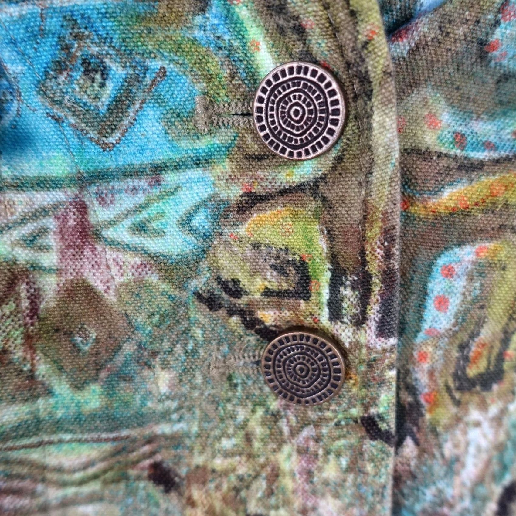 Vintage VINTAGE Chico's Jacket Womens Size 1 Green Linen Art Tribal Geometric Button VTG Jacket Size XS / US 0-2 / IT 36-38 - 5 Thumbnail