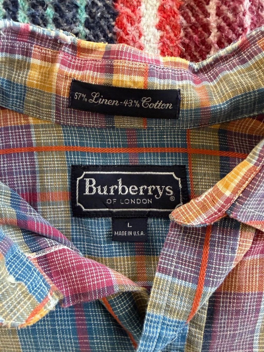Burberry 80s Burberry Cotton/Linen Blue/Yellow/Pink Plaid Shirt L Size US L / EU 52-54 / 3 - 5 Thumbnail