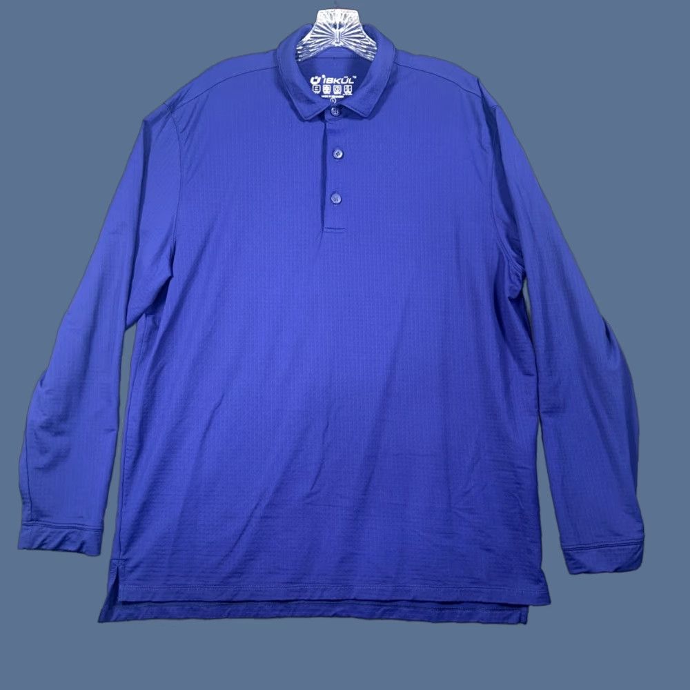Vintage IBKUL Polo Shirt Mens L Blue Long Sleeve UPF 50 Quick Dry Performance Golf Shirt Size US L / EU 52-54 / 3 - 1 Thumbnail