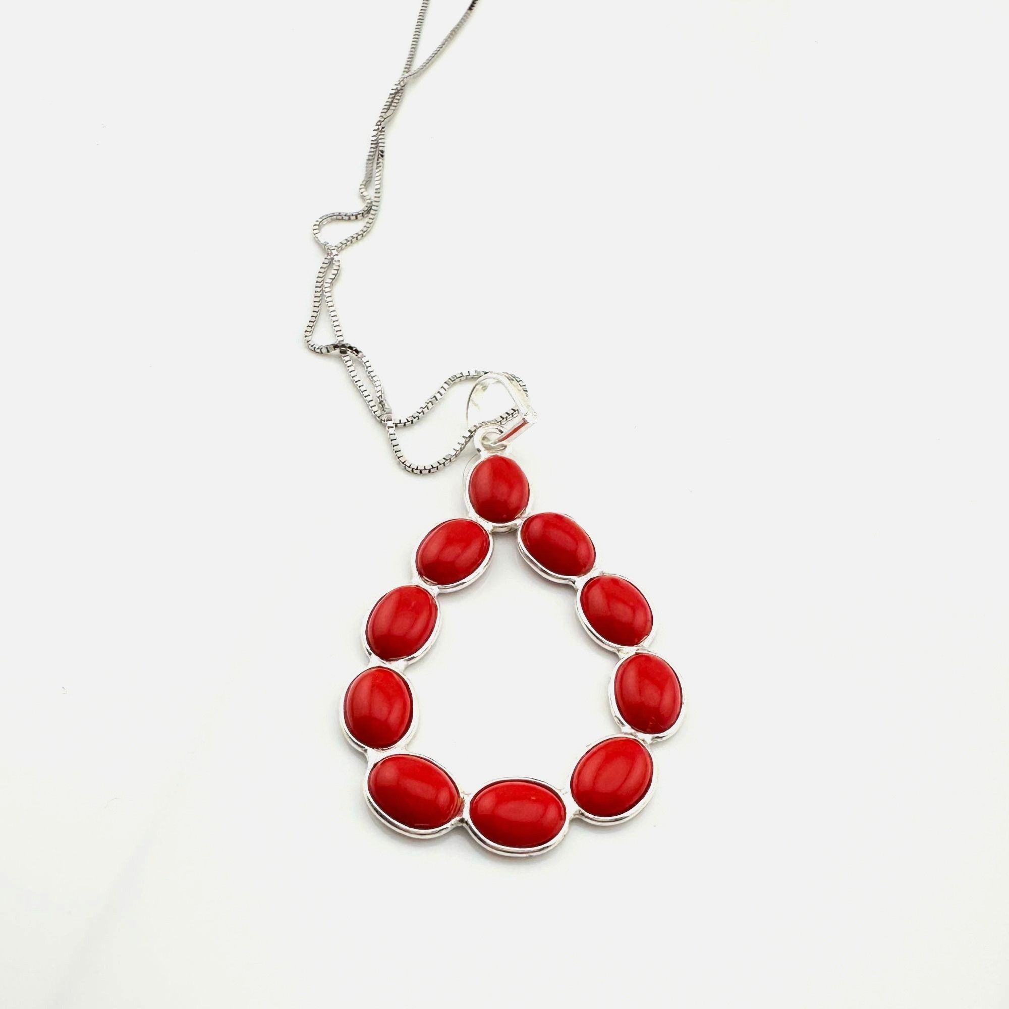 Other Modern 8.5 ct Red Coral Bold Teardrop Pendant - 24" Sterling Size ONE SIZE - 4 Thumbnail