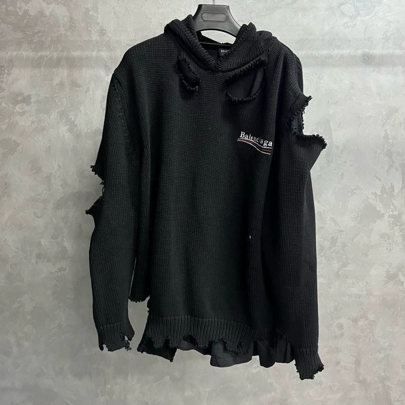 Balenciaga Black classic logo letter embroidered holey hoo