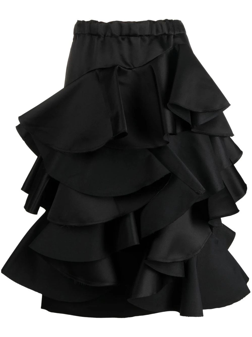 Comme des Garcons o1mle0824 Ruffled Tiered Midi Skirt in Black Size 28" / US 6 / IT 42 - 1 Thumbnail