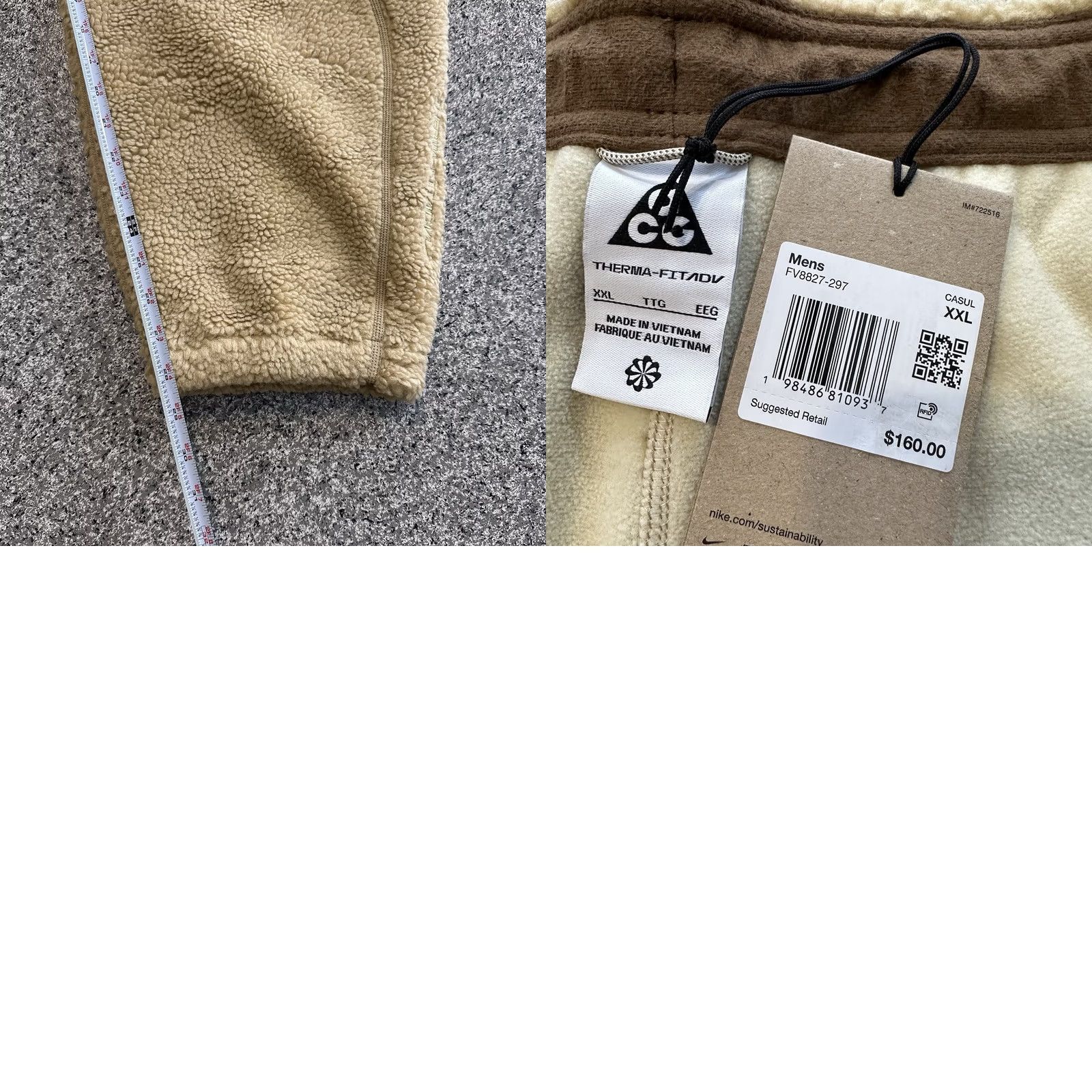 Nike Nike ACG Pants 2XL Therma Fit Windproof Sherpa Fleece Beige FFV8827 Womens? Size US 39 - 8 Thumbnail