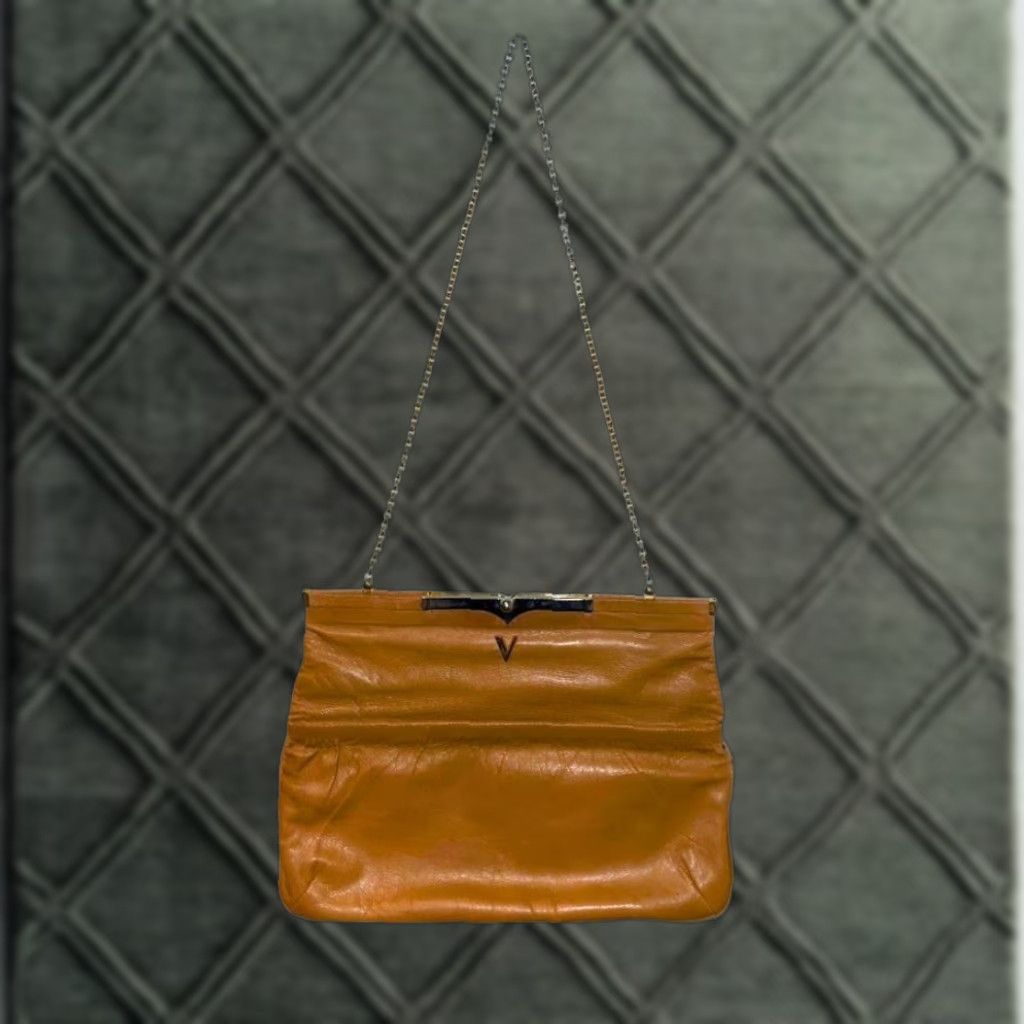 Valentino VINTAGE Valentino by Mario Valentino Leather Shoulder Bag Brown Chain Strap Medium Women Casual Evening Wedding Party/Cocktail Travel Size ONE SIZE - 1 Thumbnail