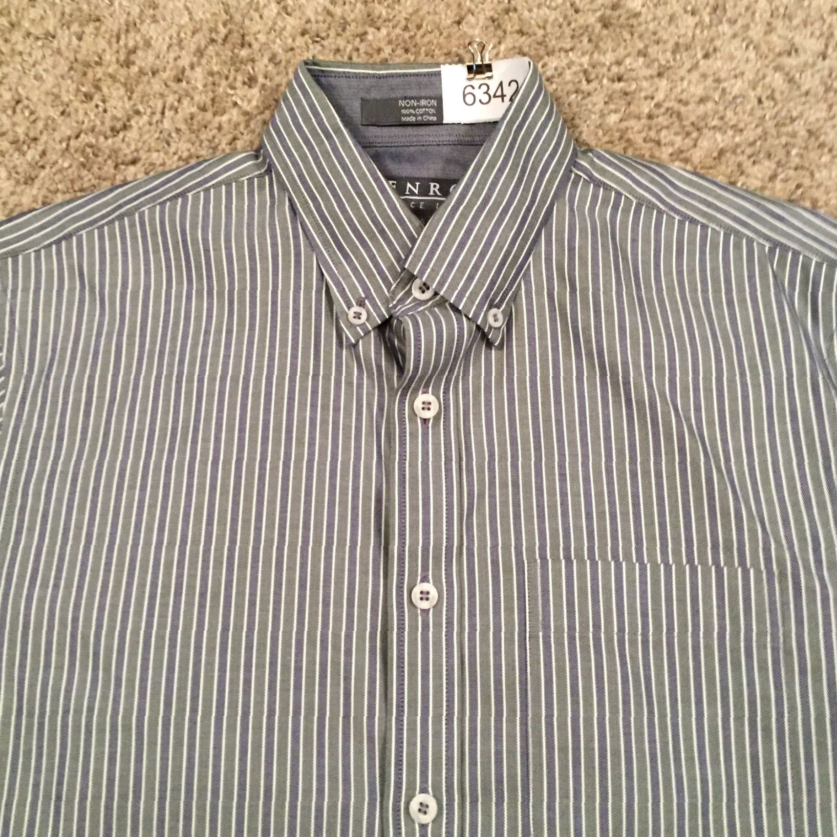 Enro ENRO Shirt Mens Small Green Blue Striped Long Sleeve Button Up Size US S / EU 44-46 / 1 - 3 Thumbnail