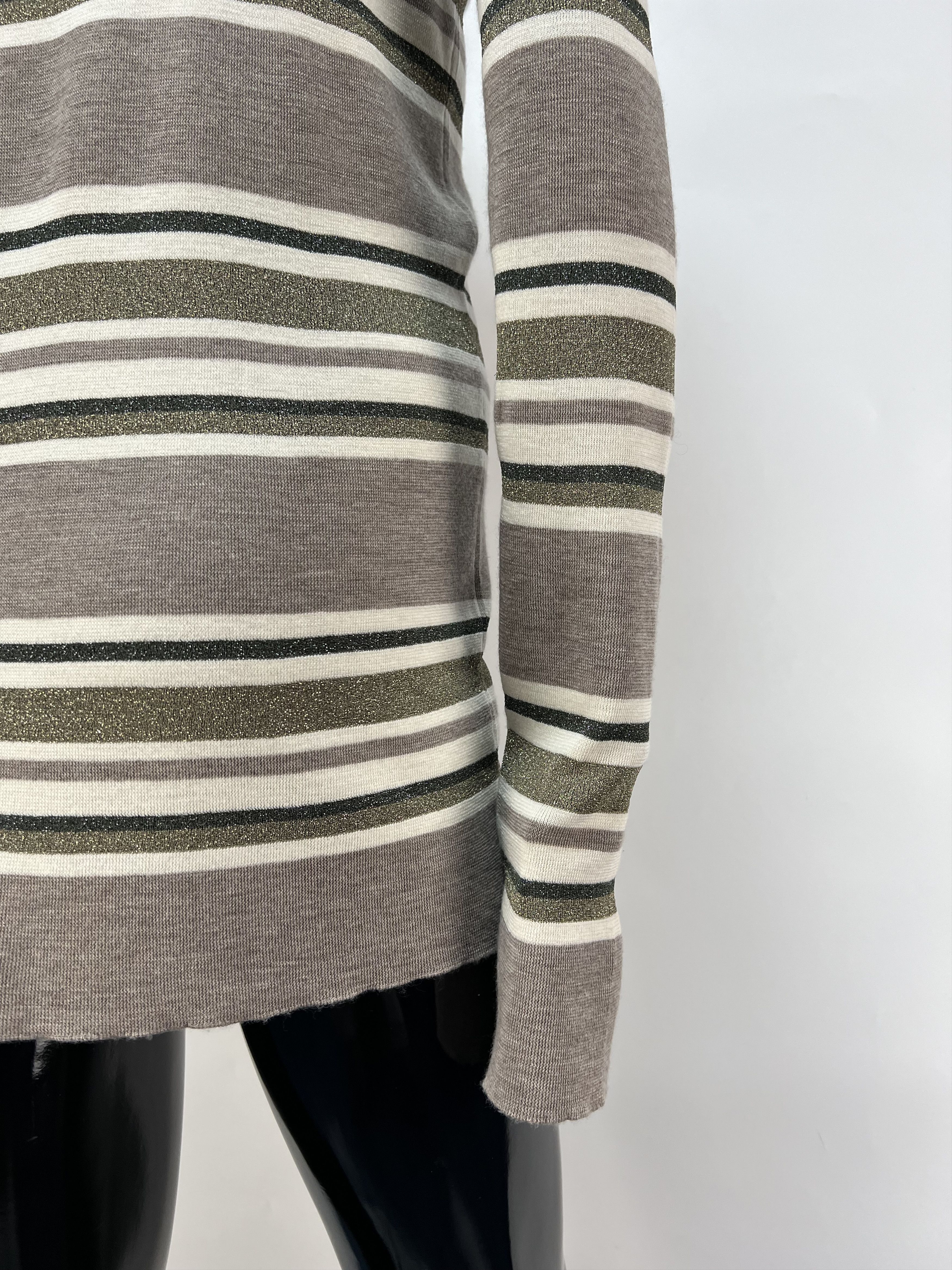 Brunello Cucinelli Brunello Cucinelli Wool Cashmere Striped V-Neck Sweater Size L / US 10 / IT 46 - 10 Thumbnail