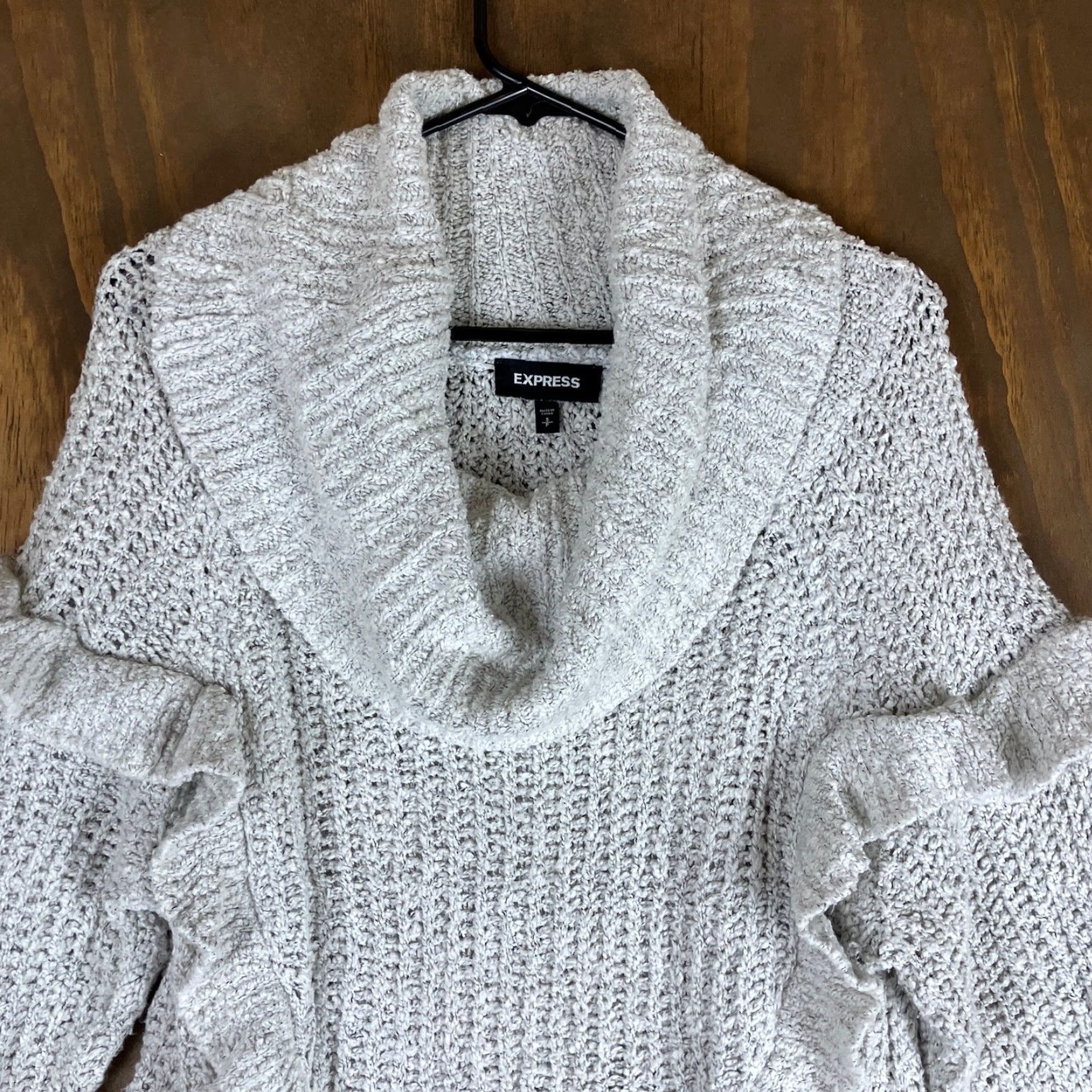 Express Express Sweater Womens White Cowl Neck Long Sleeve Small Ruffle Front Size S / US 4 / IT 40 - 2 Thumbnail