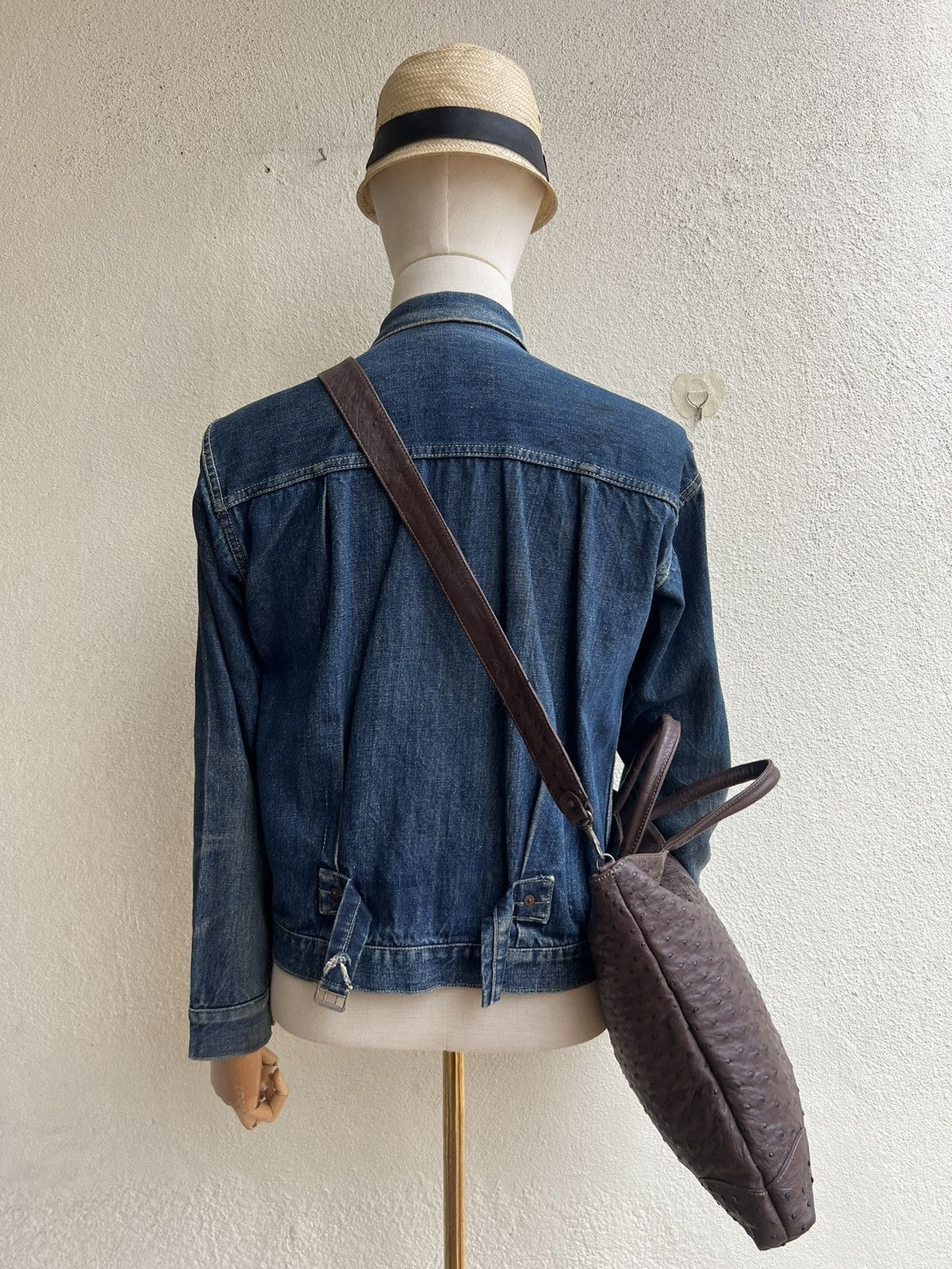 Leather Vintage Ostrich Leather 2 Way Bag AKI Leather Work Japan Size ONE SIZE - 3 Thumbnail