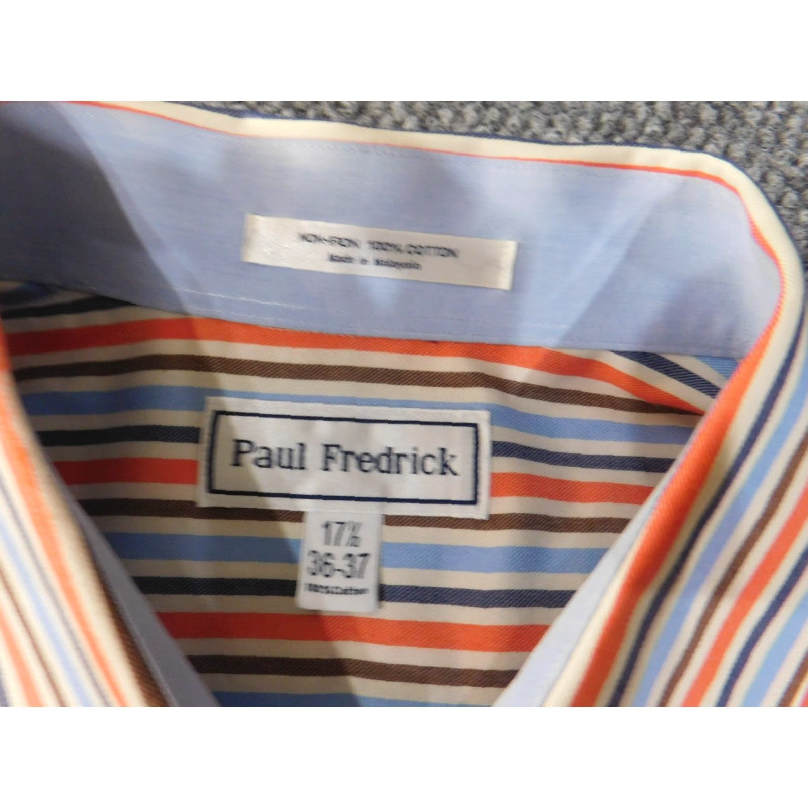 Vintage Paul Fredrick Dress Shirt Shirt 17.5 Orange Striped Mens Business Button-Up Office Size 48R - 6 Thumbnail