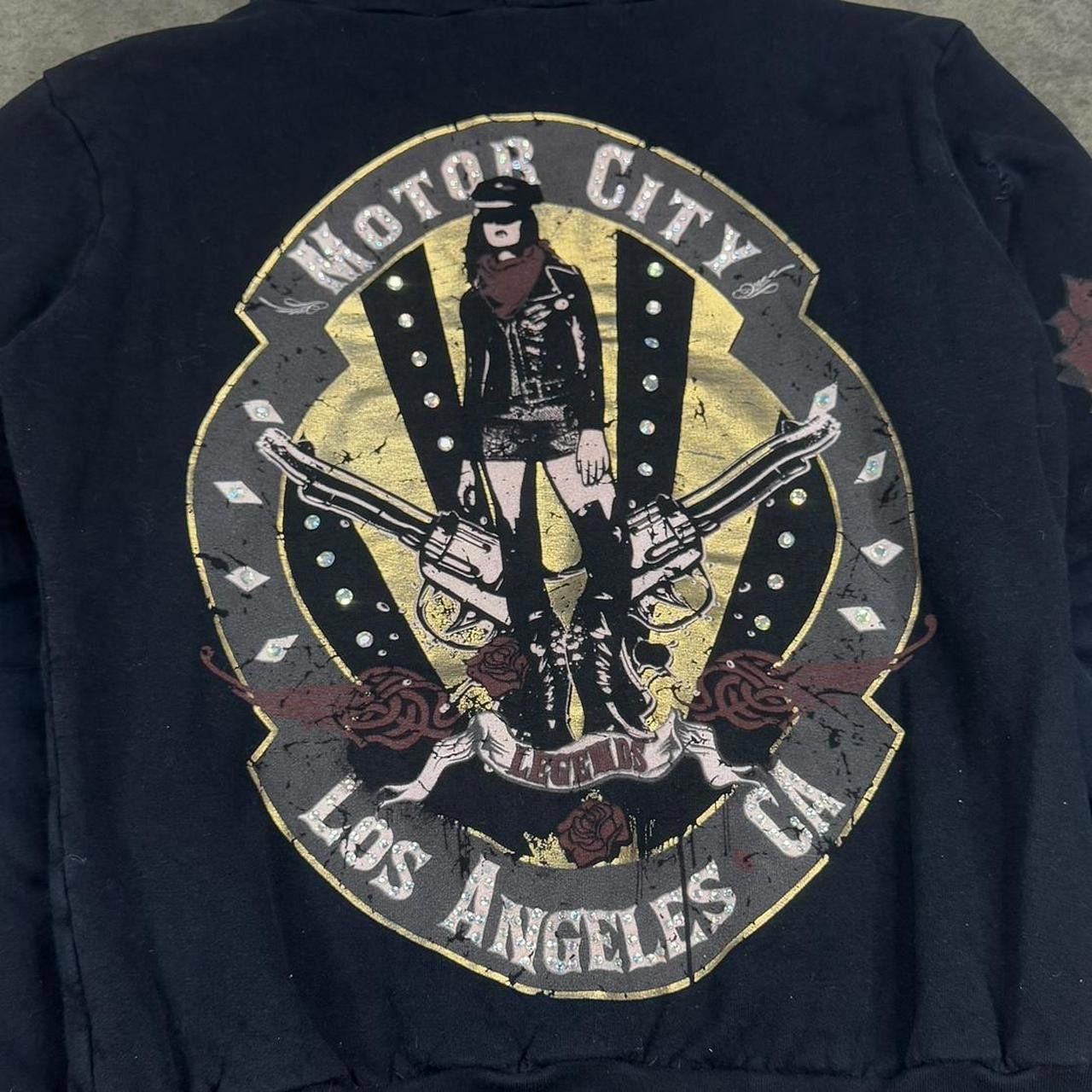 Vintage Vintage Y2K Motor City Legends Rose Rhinestone Zip Up Hoodie Size M / US 6-8 / IT 42-44 - 5 Thumbnail