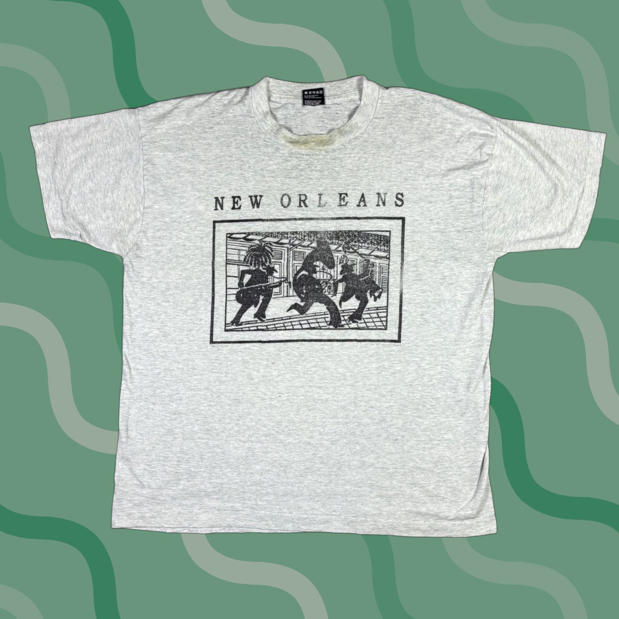 Fruit Of The Loom VINTAGE New Orleans Jazz Club Art T Shirt Gray XL 90s Cotton Fruit of the Loom Mens Crew Neck Short Sleeve Graphic Print Distressed Size US XL / EU 56 / 4 - 1 Thumbnail