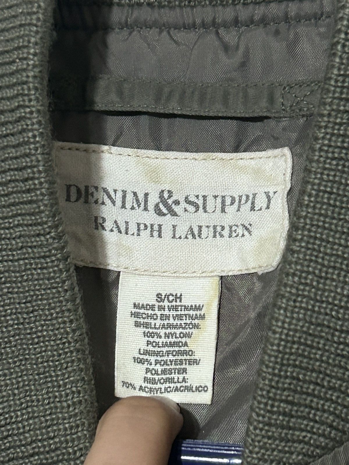 image of Distressed Denim x Polo Ralph Lauren Bomberg Jacket in Olive, Men's (Size Small)