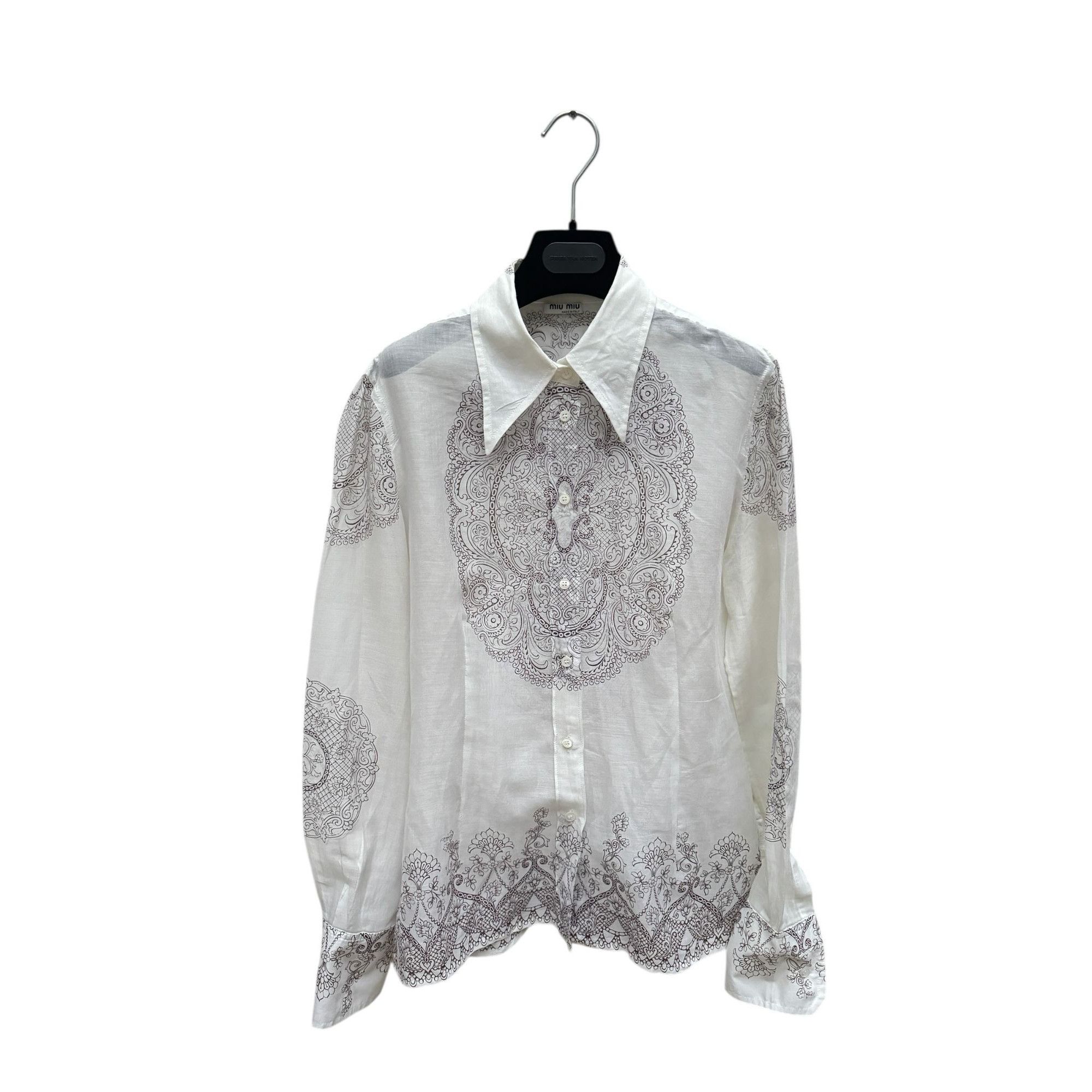 Miu Miu White Sheer Cotton Paisley Shirt Size M / US 6-8 / IT 42-44 - 1 Thumbnail