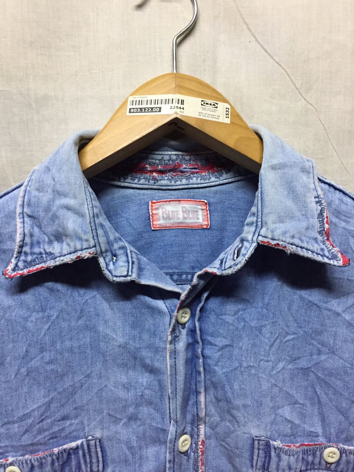 Japanese Brand Vintage Blue Blue Distressed Sunfaded Chambray Size US L / EU 52-54 / 3 - 4 Thumbnail