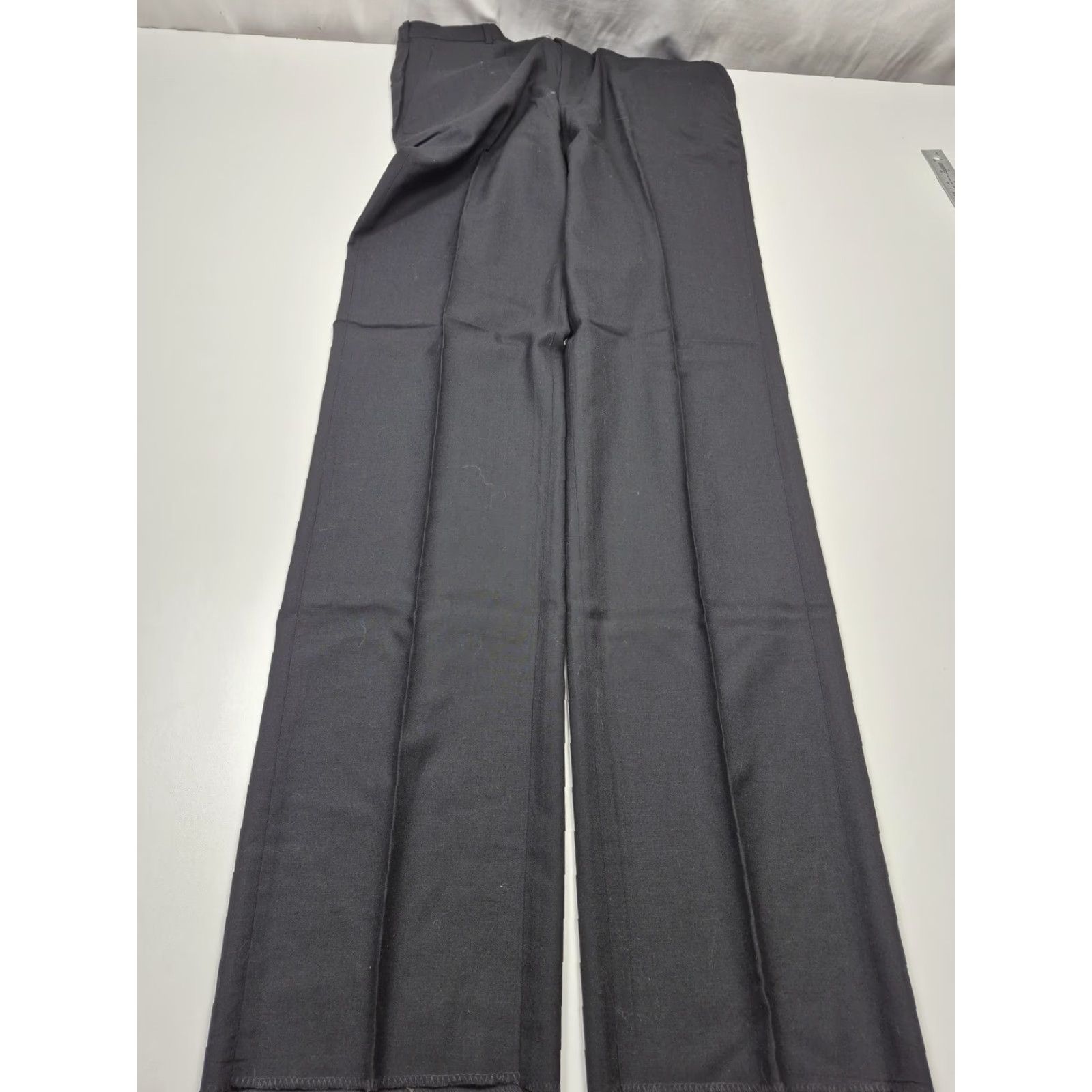 Maje VINTAGE Majer Dress Pants Mens 36x36 Black Wool Flat Front Unhemmed Straight Leg Zipper Pockets 100% Merino USA Mens Size US 36 / EU 52 - 3 Thumbnail