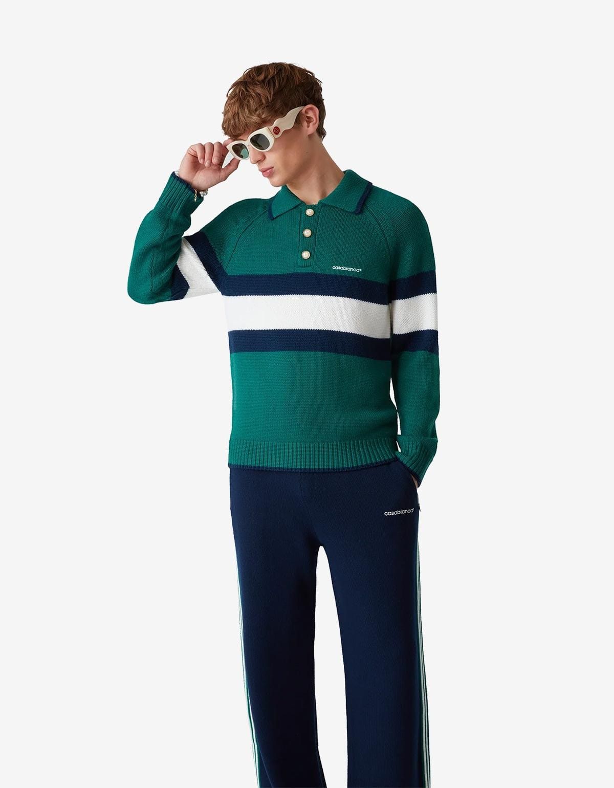 Casablanca Casablanca Green Colourblock Polo Shirt Size US M / EU 48-50 / 2 - 2 Thumbnail