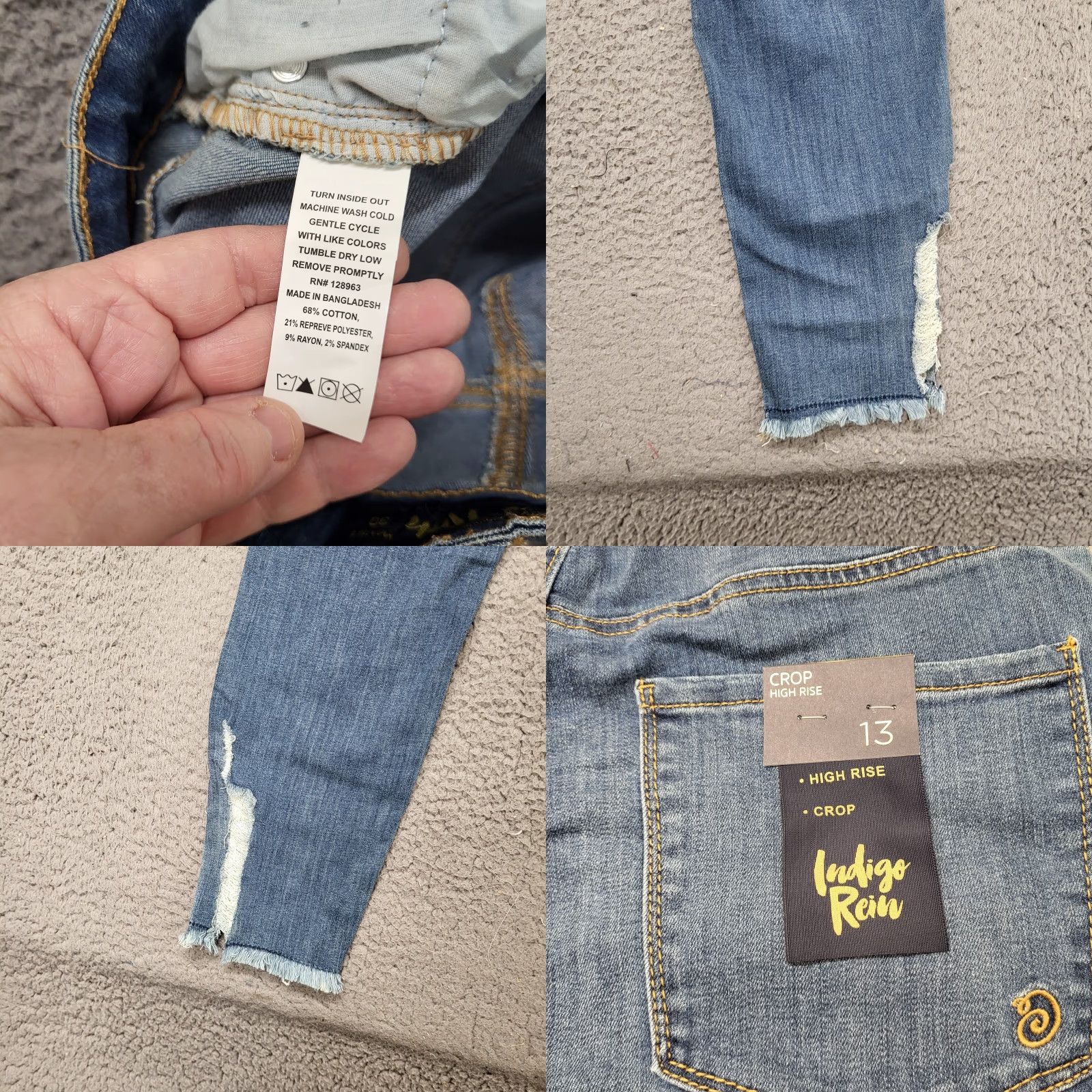 Vintage INDIGO REIN Jeans Women's 13/30 Medium Blue Distressed High Rise Crop Slim 5-Pocket Denim Jeans Womens 90s City College Fashion Size 34" / US 12 / IT 48 - 10 Thumbnail