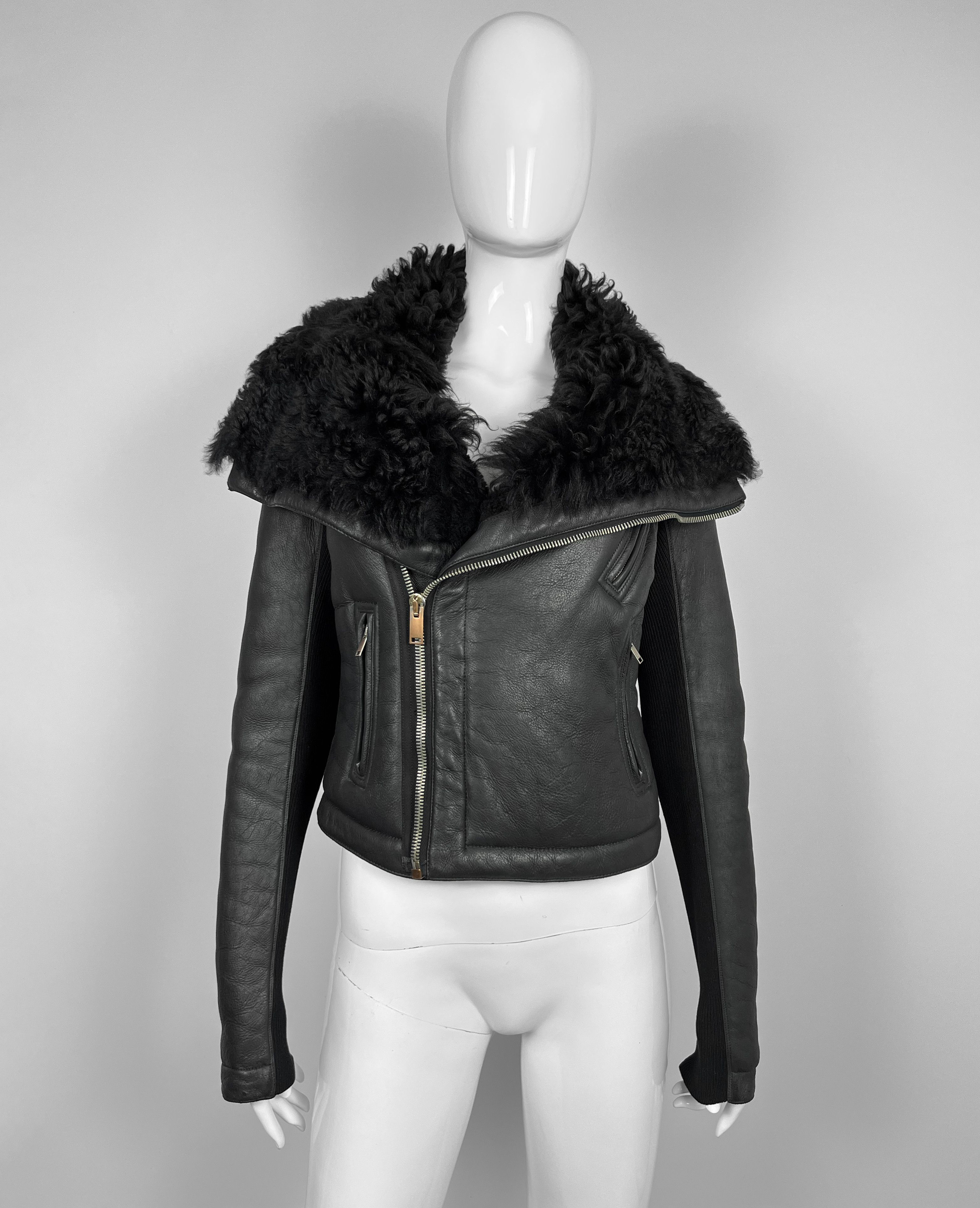 Rick Owens RICK OWENS fur collar leather jacket Blouson Woman