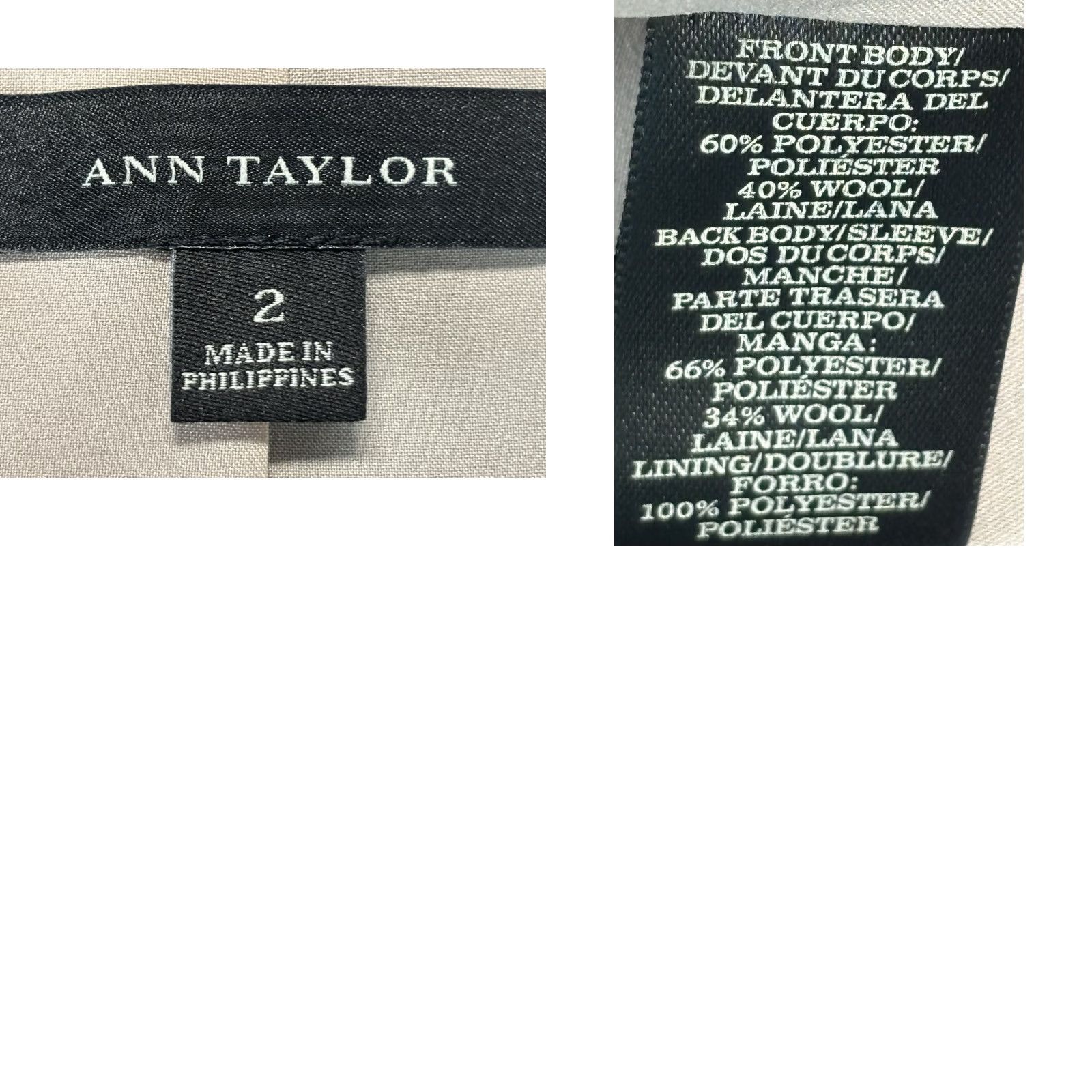 Ann Taylor Ann Taylor Blazer Women Size 2 Black Grey Wool Blend Open Front Colorblock Two-Tone Womens Size XS / US 0-2 / IT 36-38 - 8 Thumbnail