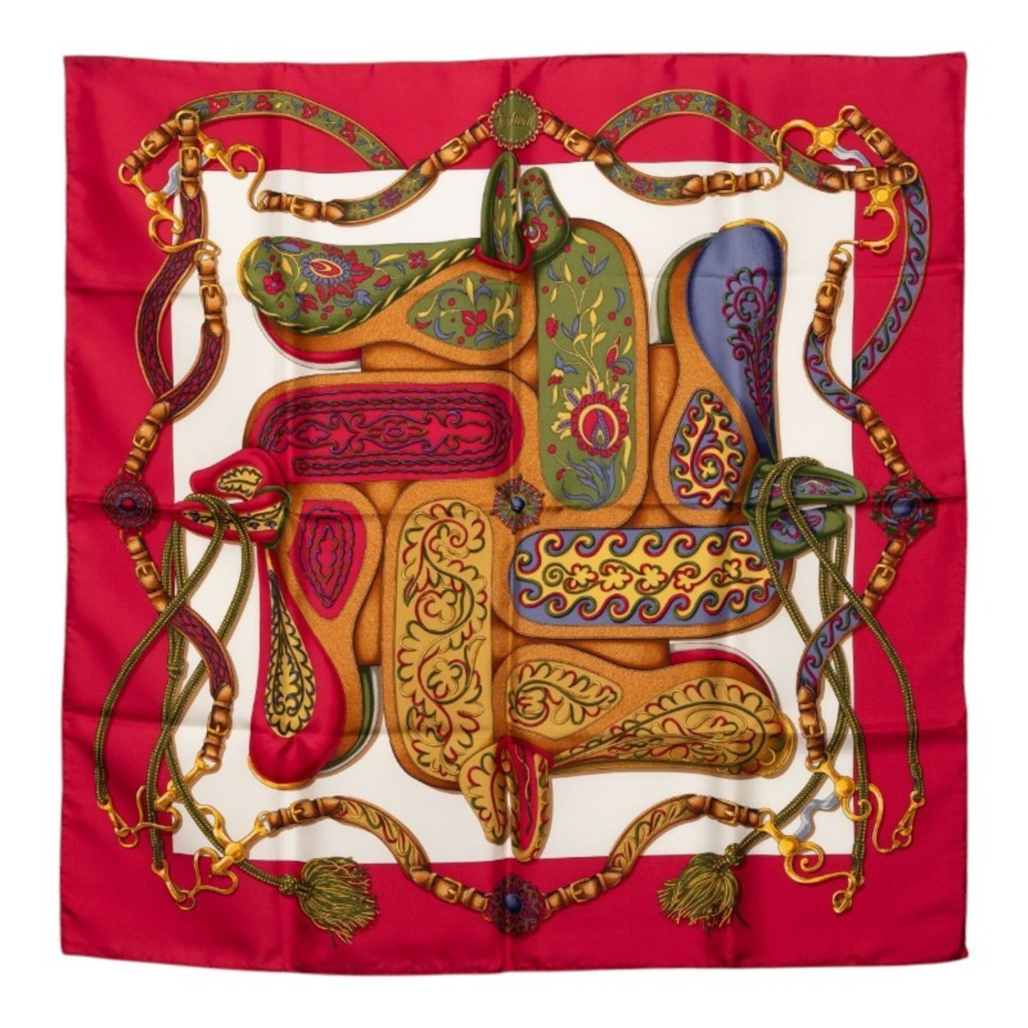 Hermes Hermes Carre 90 Festival Scarf/Muffler, Large Size, Red/Multicolor Silk, Women's. Size ONE SIZE - 1 Thumbnail