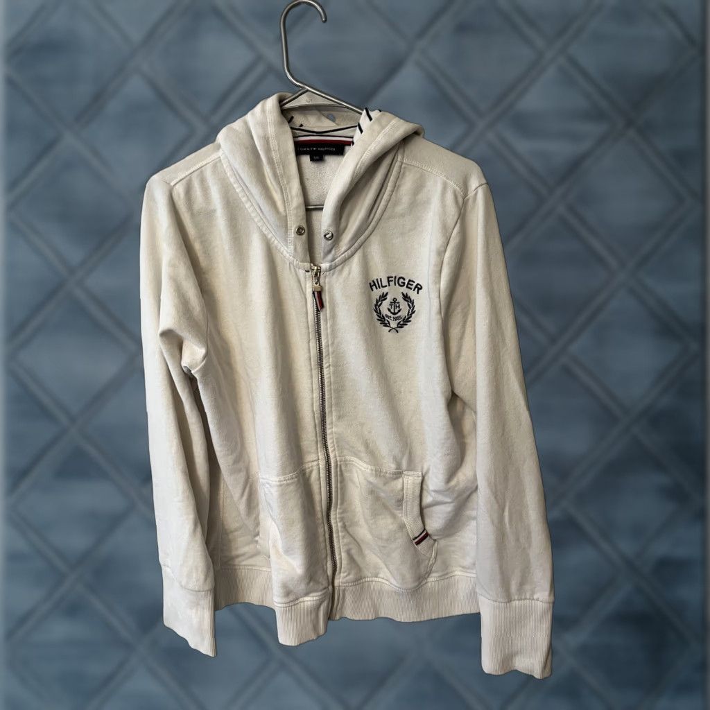 Tommy Hilfiger Tommy Hilfiger Hoodie White Womens Size Large Full Zip Sweatshirt Long Sleeves Size L / US 10 / IT 46 - 1 Thumbnail
