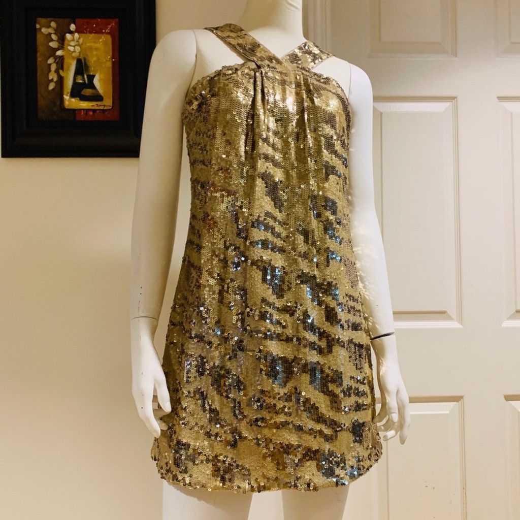 Rachel Zoe Rachel Zoe Gold Sequinned Halter Dress Size M Size M / US 6-8 / IT 42-44 - 2 Thumbnail