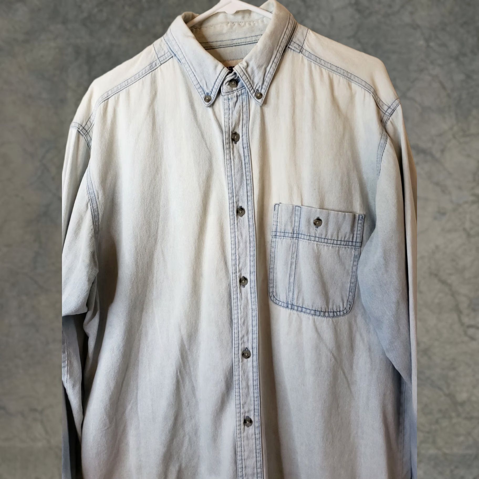Wrangler Wrangler Rugged Wear Long Sleeve Faded Denim Shirt Button Up Men L Chest 48" Blue Cotton Jeanswear Shirt Button-Down Collared 30" Regular Slim Relaxed Size US L / EU 52-54 / 3 - 1 Thumbnail