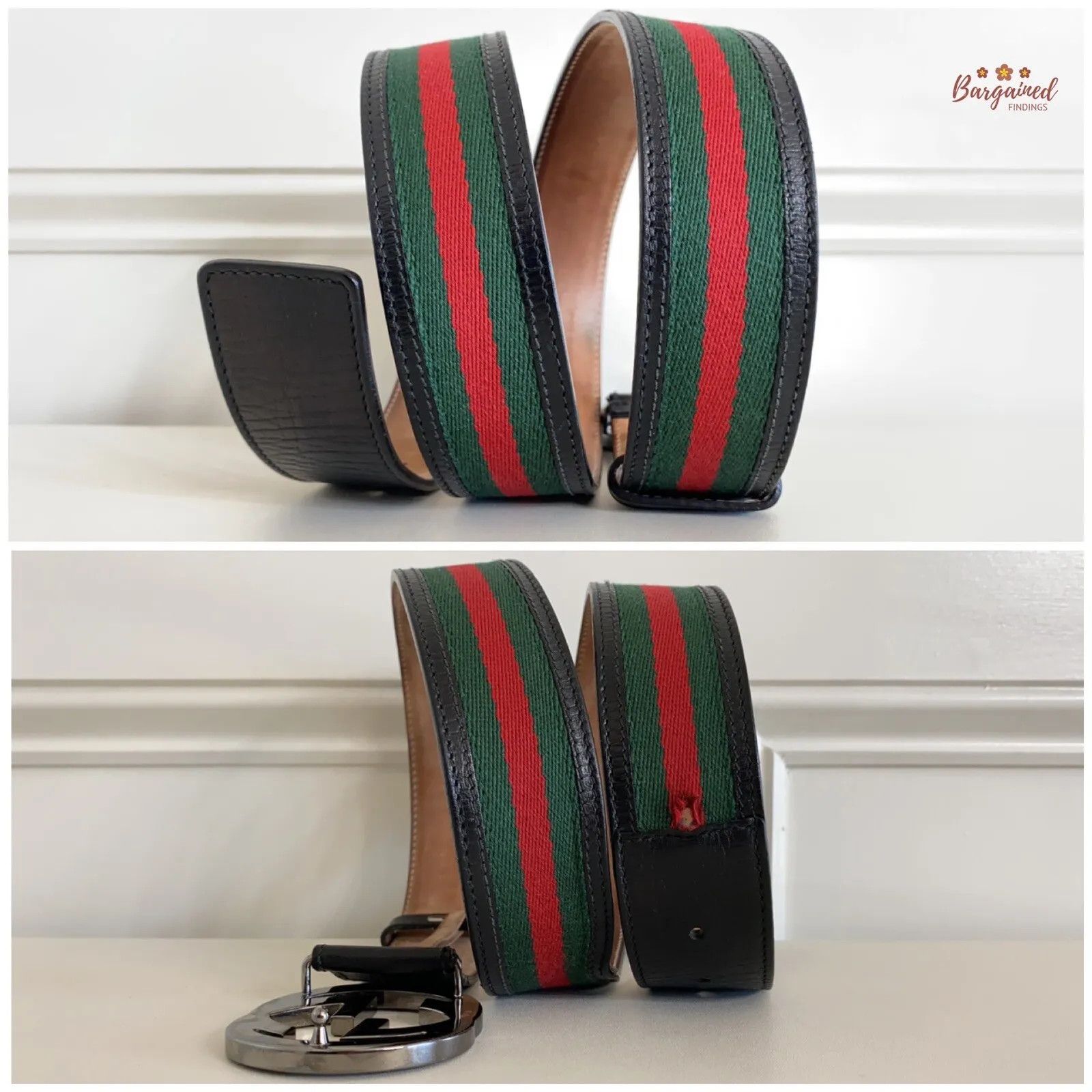 Gucci Gucci Web GreenRed Canvas Silver Interlocking G Buckle Belt Size 36 - 4 Thumbnail