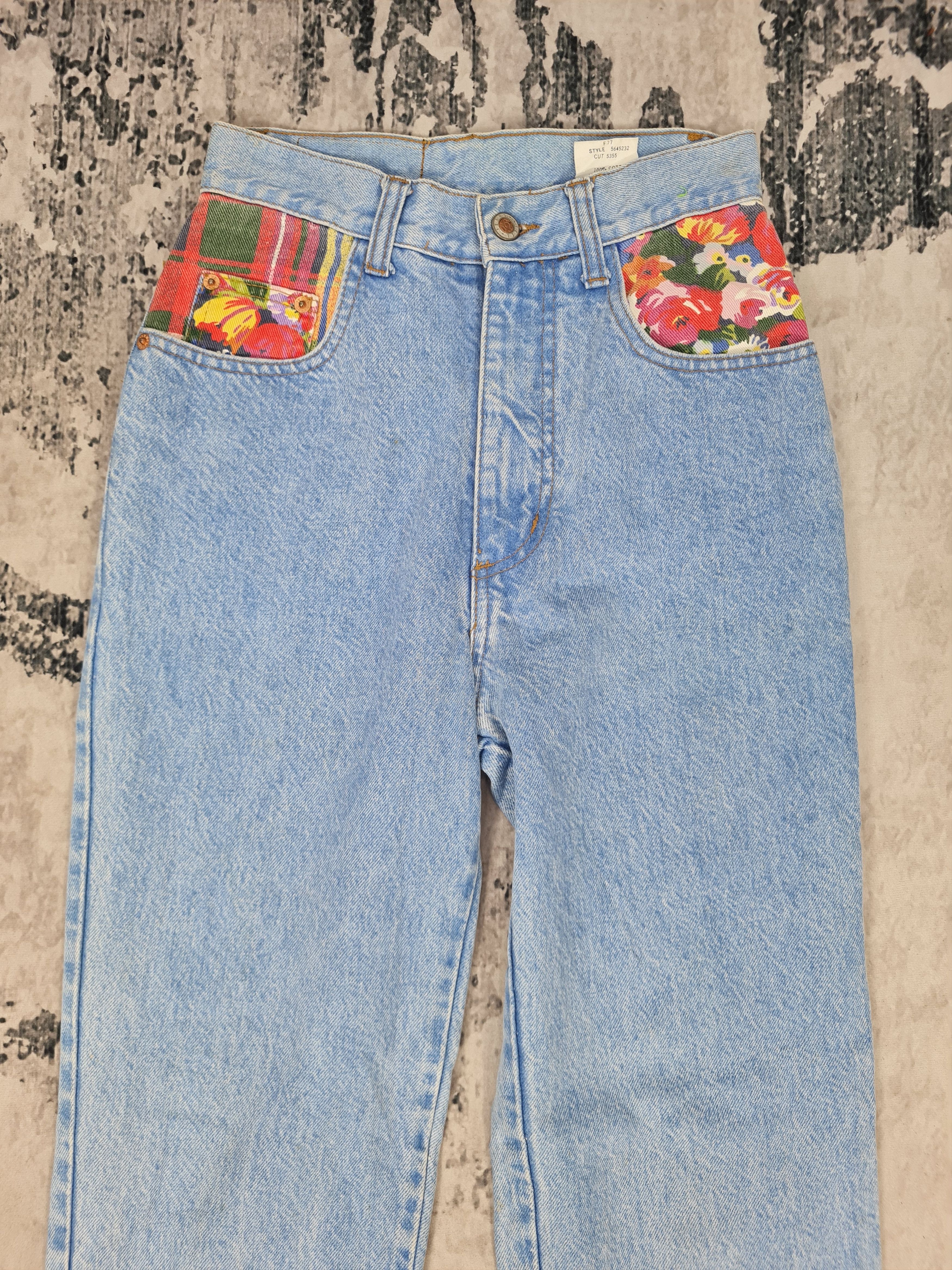Vintage Vtg STEEL JEANS Flowers Checked Design Jeans 25x32 JB0147 Size 25" / US 0 / IT 36 - 6 Thumbnail