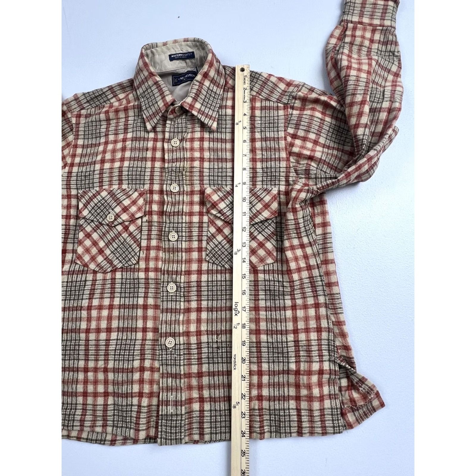 Van Heusen Vintage Van Heusen Shirt Mens M Beige Plaid Flannel Lined Winterweights 70s Size US M / EU 48-50 / 2 - 6 Thumbnail