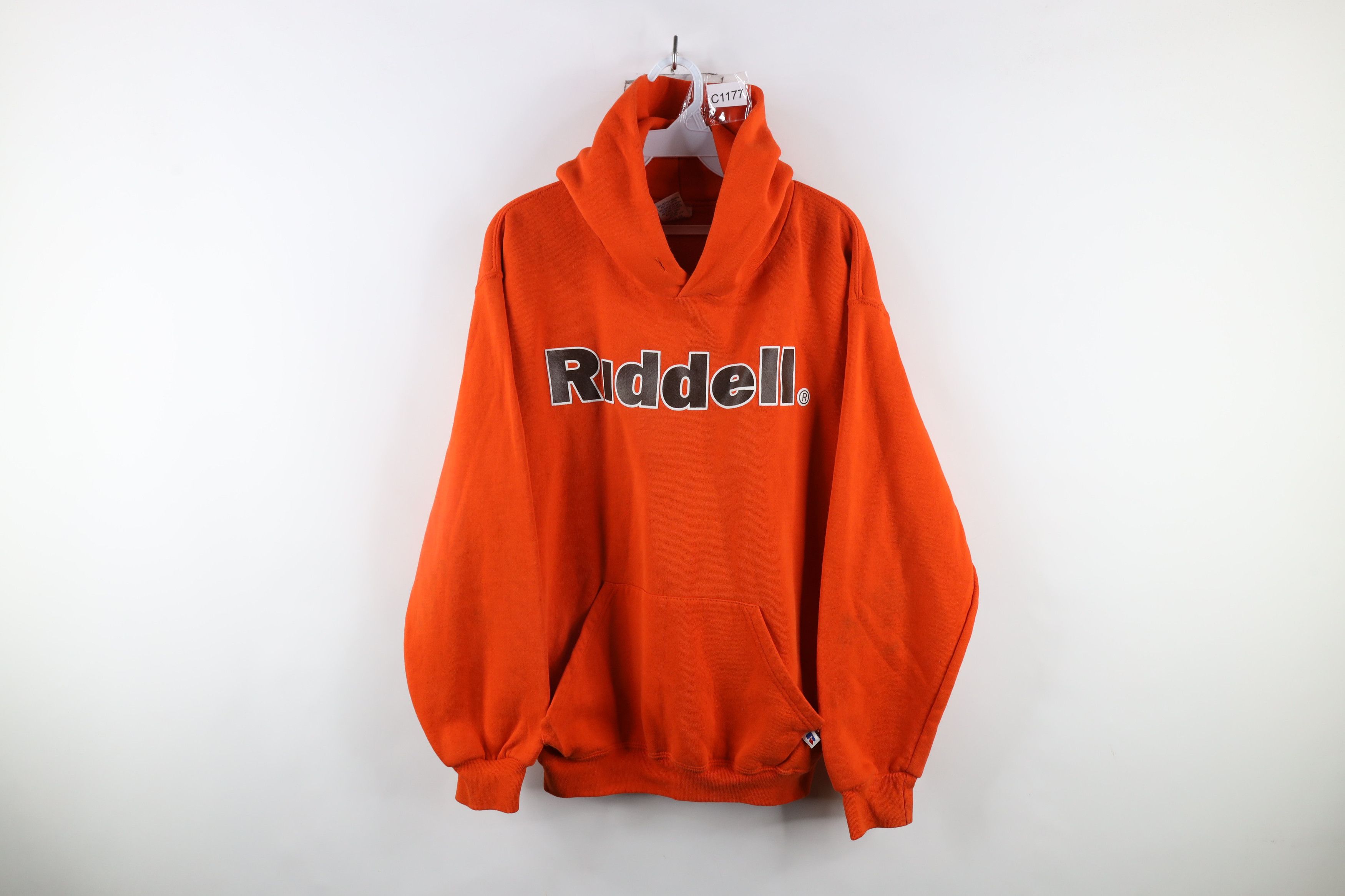 Russell Athletic × Vintage Vintage 90s Russell Athletic Riddell Football Hoodie Orange Size US M / EU 48-50 / 2 - 1 Thumbnail