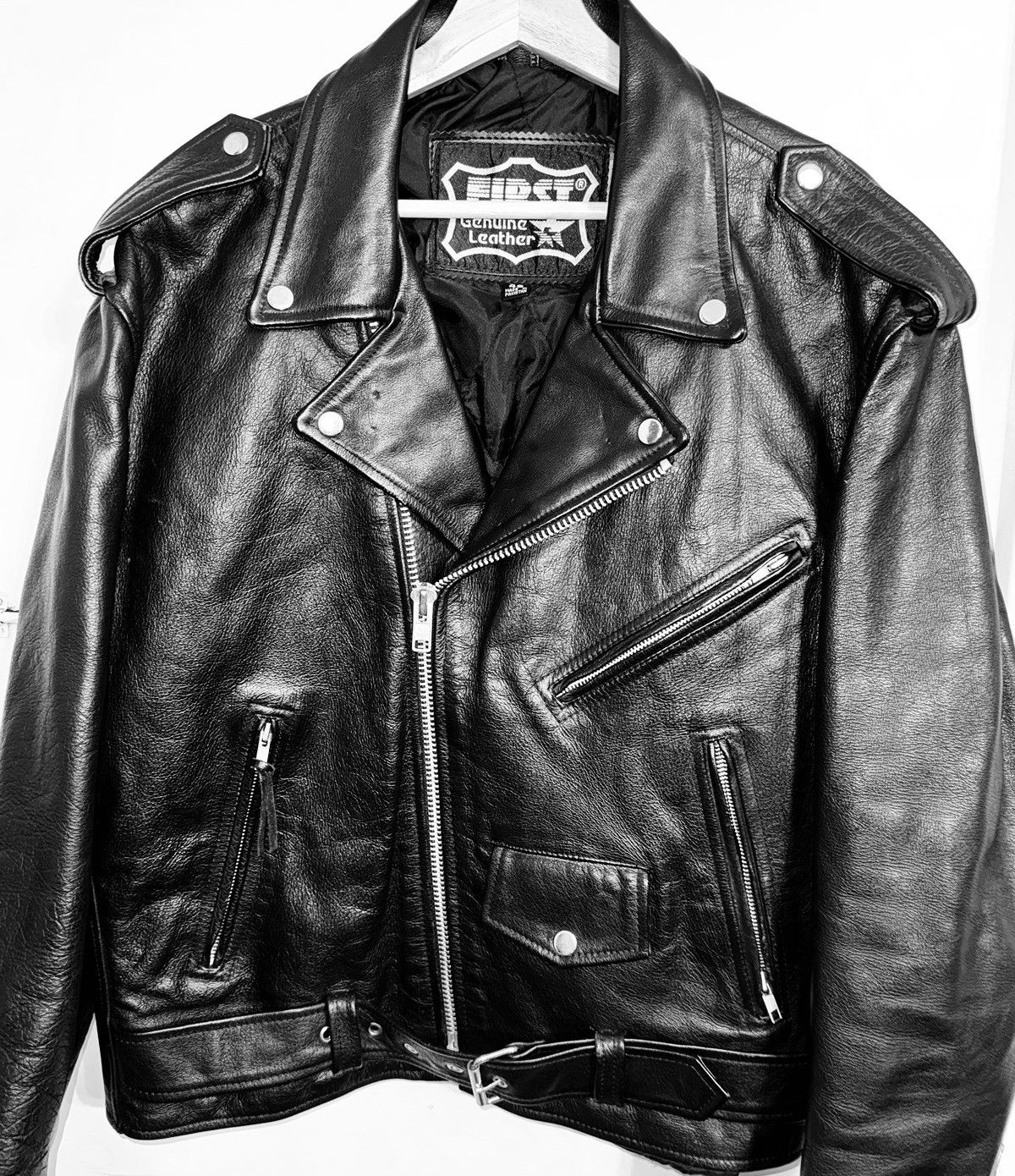 FIRST GENUINE LEATHER JACKET. Biker Jacket. leather.