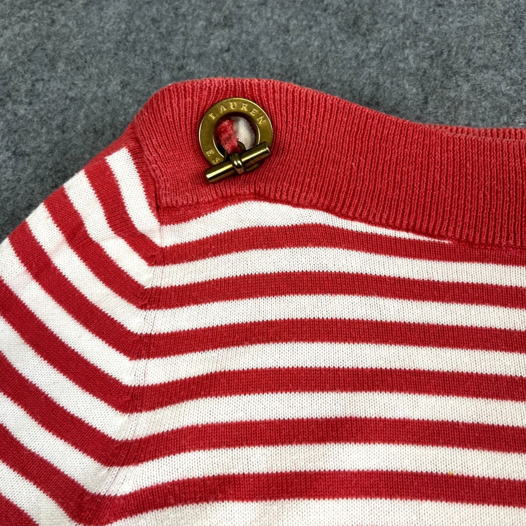 Ralph Lauren Lauren Ralph Lauren Stripe Knit Top Boat Neck Gold Toggle Red White Medium Womens Size M / US 6-8 / IT 42-44 - 2 Thumbnail