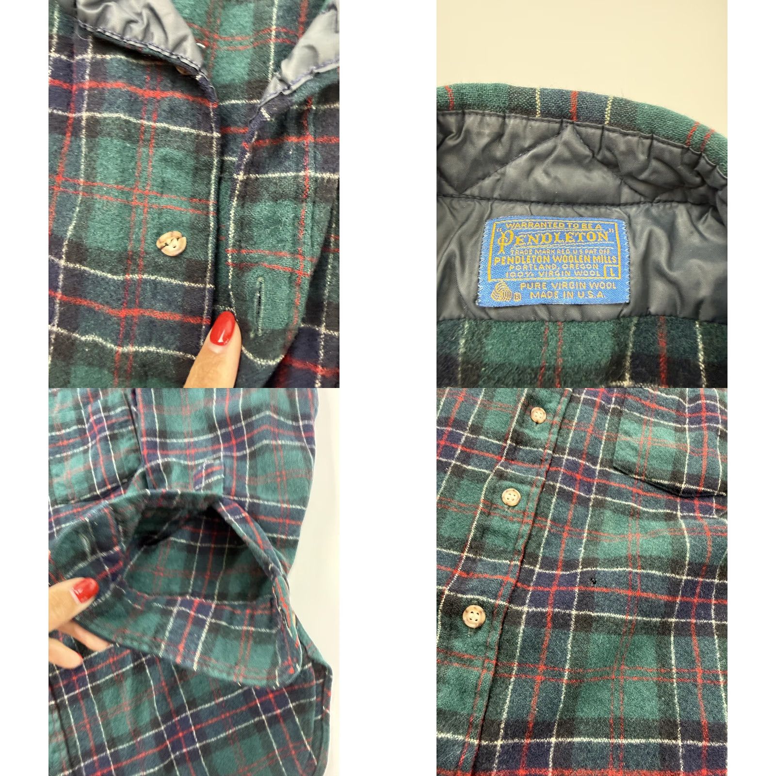 Pendleton VINTAGE Pendleton Shirt Mens Large Green Wool Plaid Quilted Shirt Jac USA 90s Mens Large Green Wool Plaid Quilted Shirt Jacket USA 90s Size US L / EU 52-54 / 3 - 8 Thumbnail