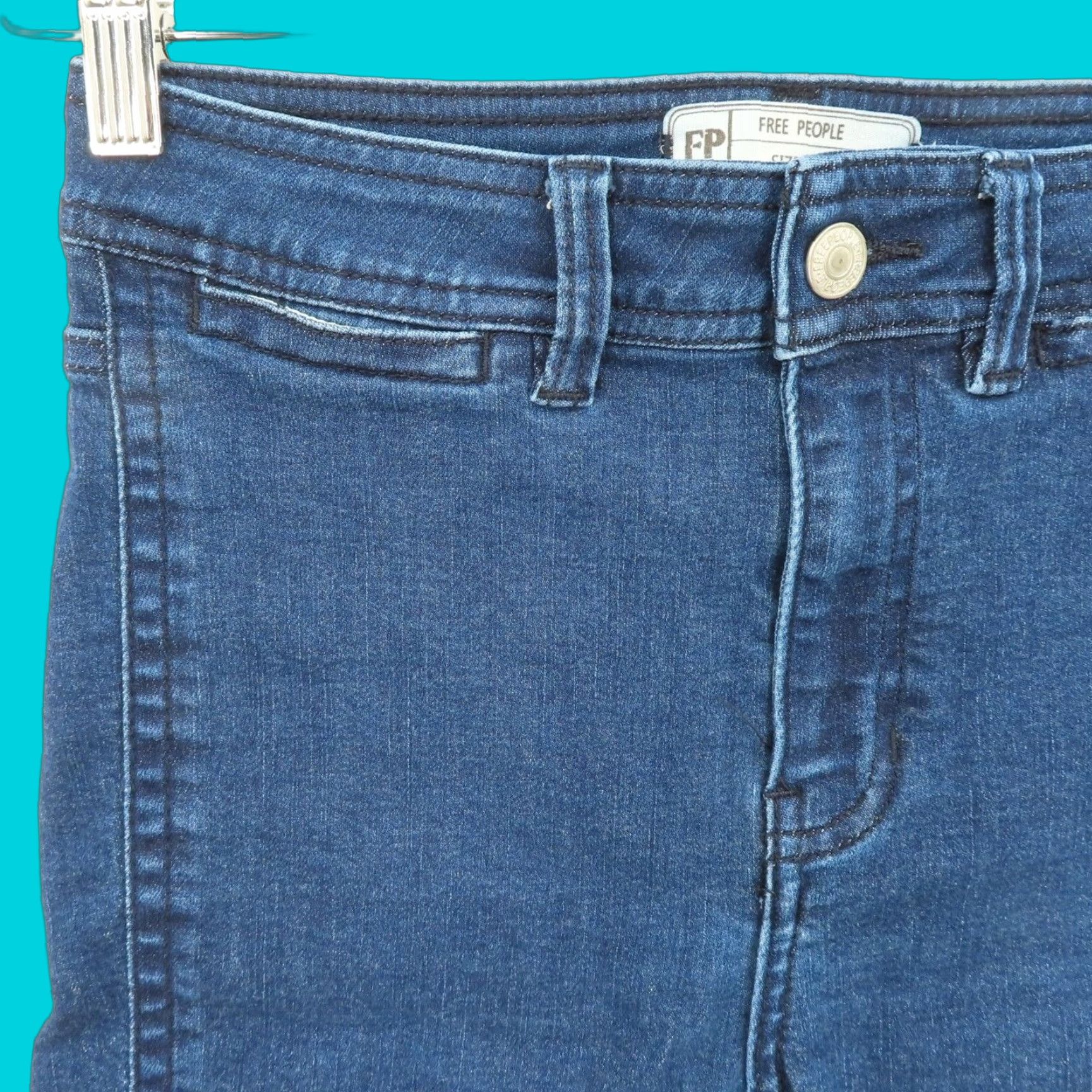Free People Free People Womens 25 So Chic Denim Bermuda Shorts 5-Pocket Blue Pockets Denim Regular Adult Blue Jeans, 25, So Chic, Womens Size 42" / US 20 - 1 Thumbnail