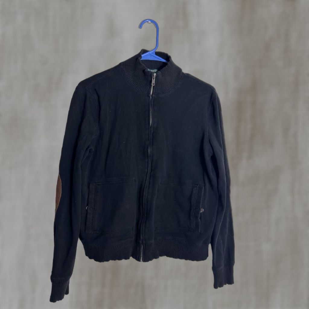Ralph Lauren VINTAGE Lauren Ralph Lauren Mens Sweatshirt Full Zip Cotton Black Elbow M Size Size US M / EU 48-50 / 2 - 1 Thumbnail