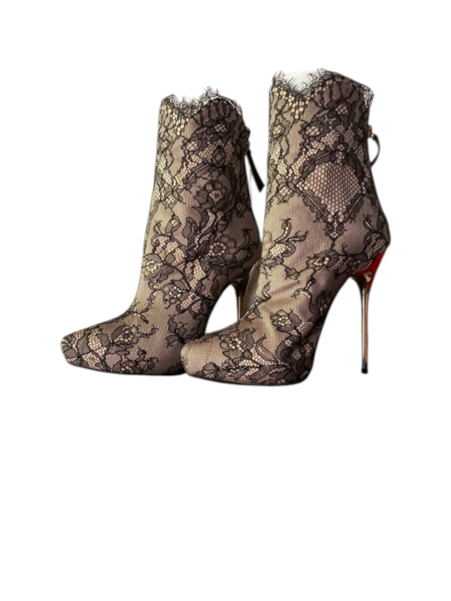Dsquared2 Dsquared² Lace Overlay Stiletto Ankle Boots Size US 5 / IT 35 - 1 Thumbnail